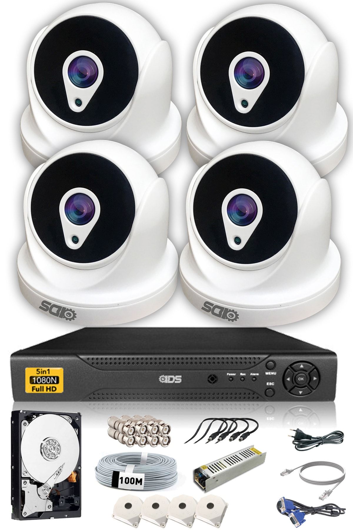 IDS - 4 Kameralı 5mp Sony Lensli 1080p Fullhd Güvenlik Kamerası Sistemi - Cepten Izle - 250 Iç