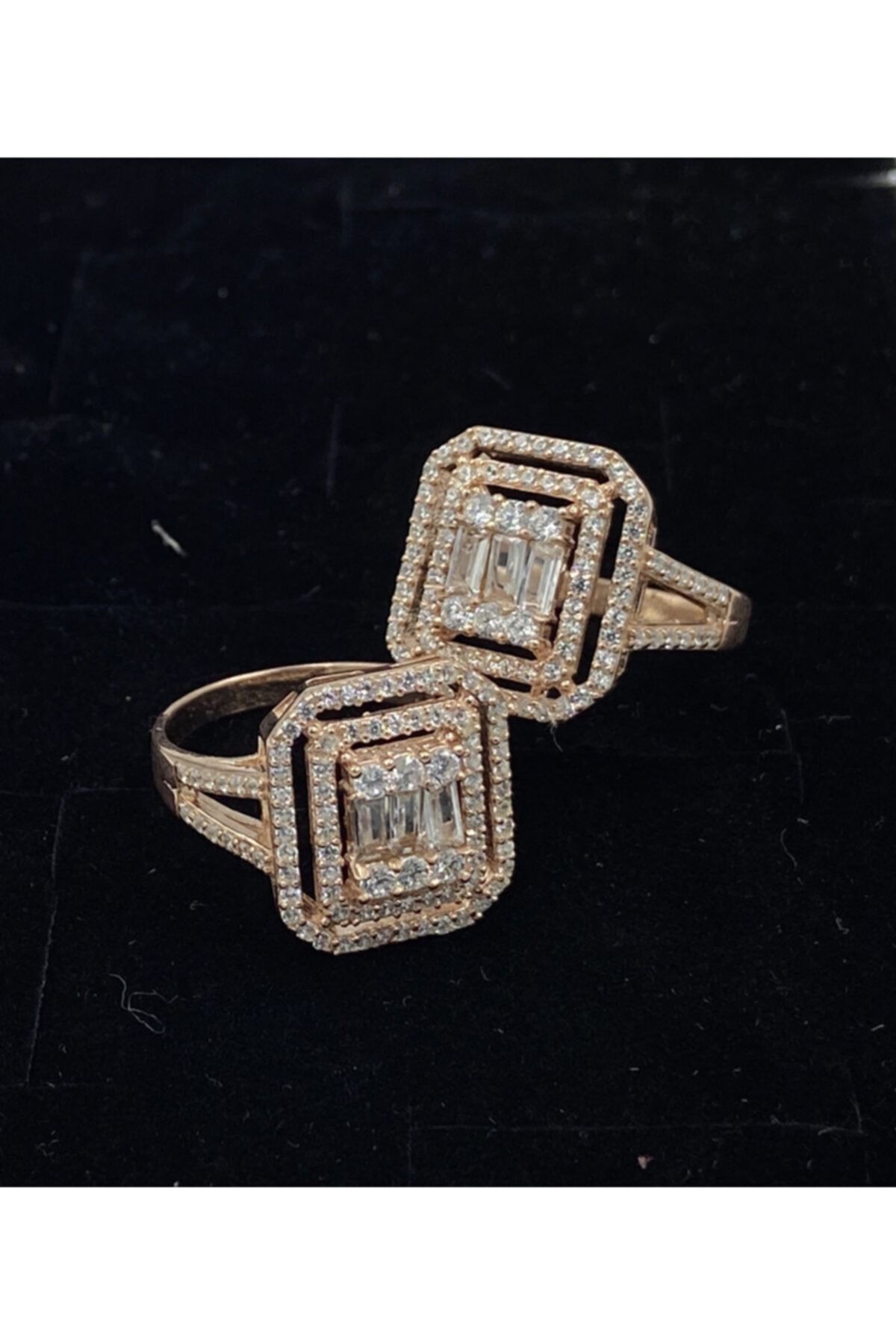 Ahlem Silver Zirkon Taşlı Baget Model 925 Ayar Rose Gümüş Tektaş Kadın Yüzük