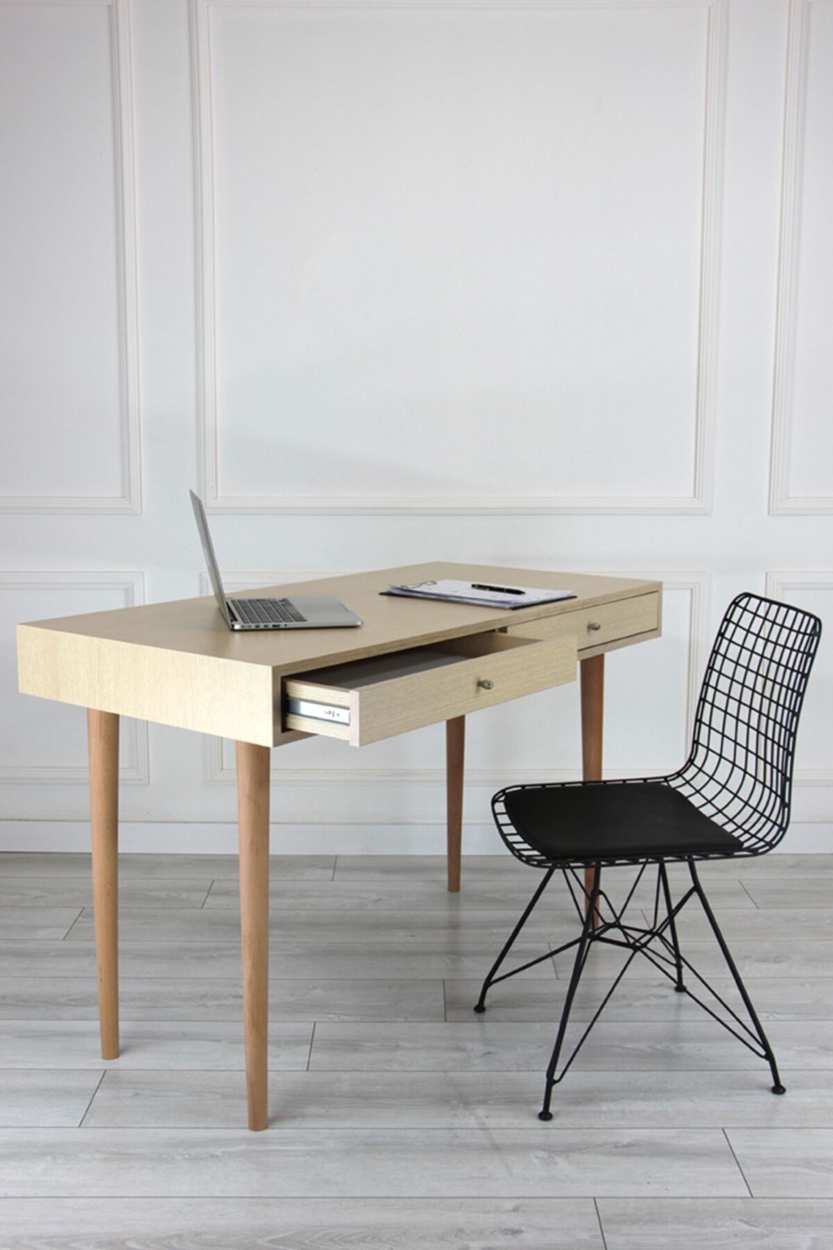 Deta Furniture Çalışma Masası Yeni Meşe Çekmeceli