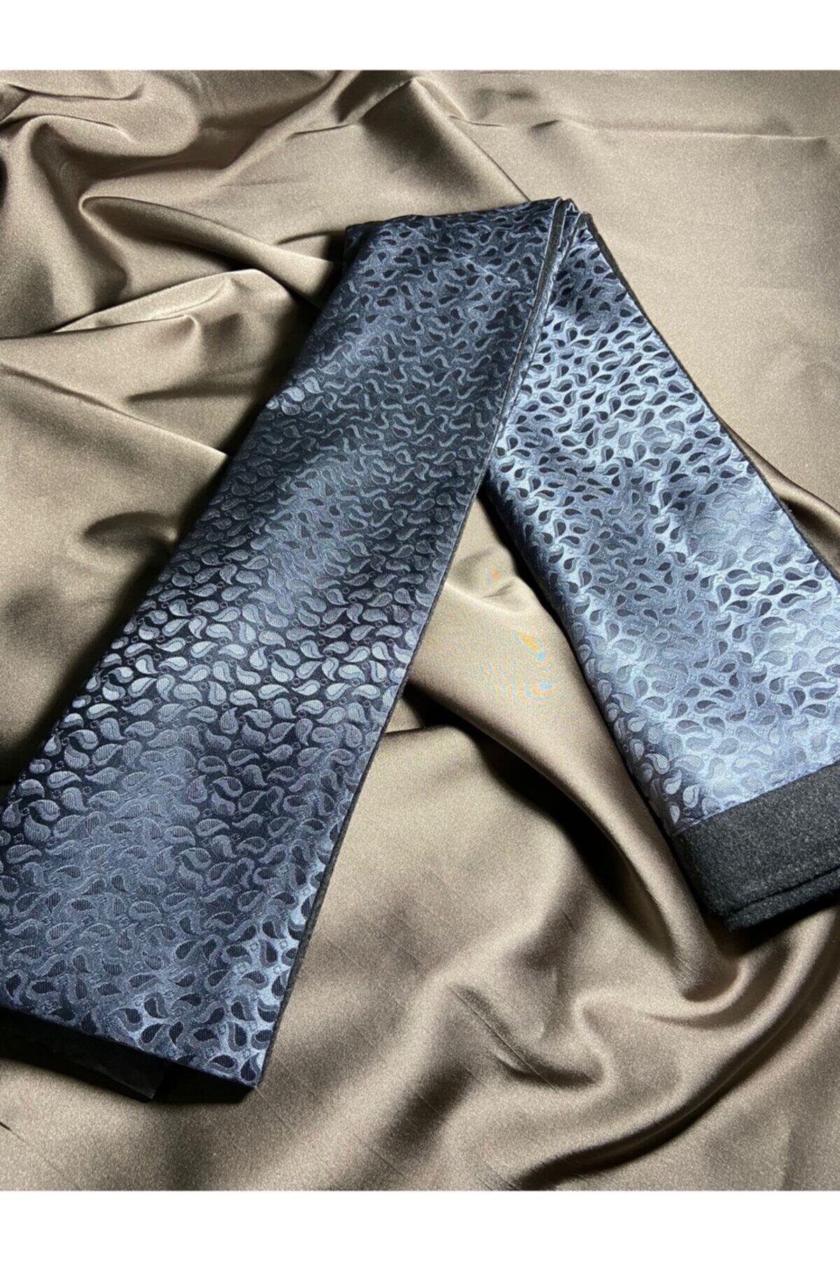 ZDC DESIGN Antrasit Su Damlası Desenli Saten Atkı