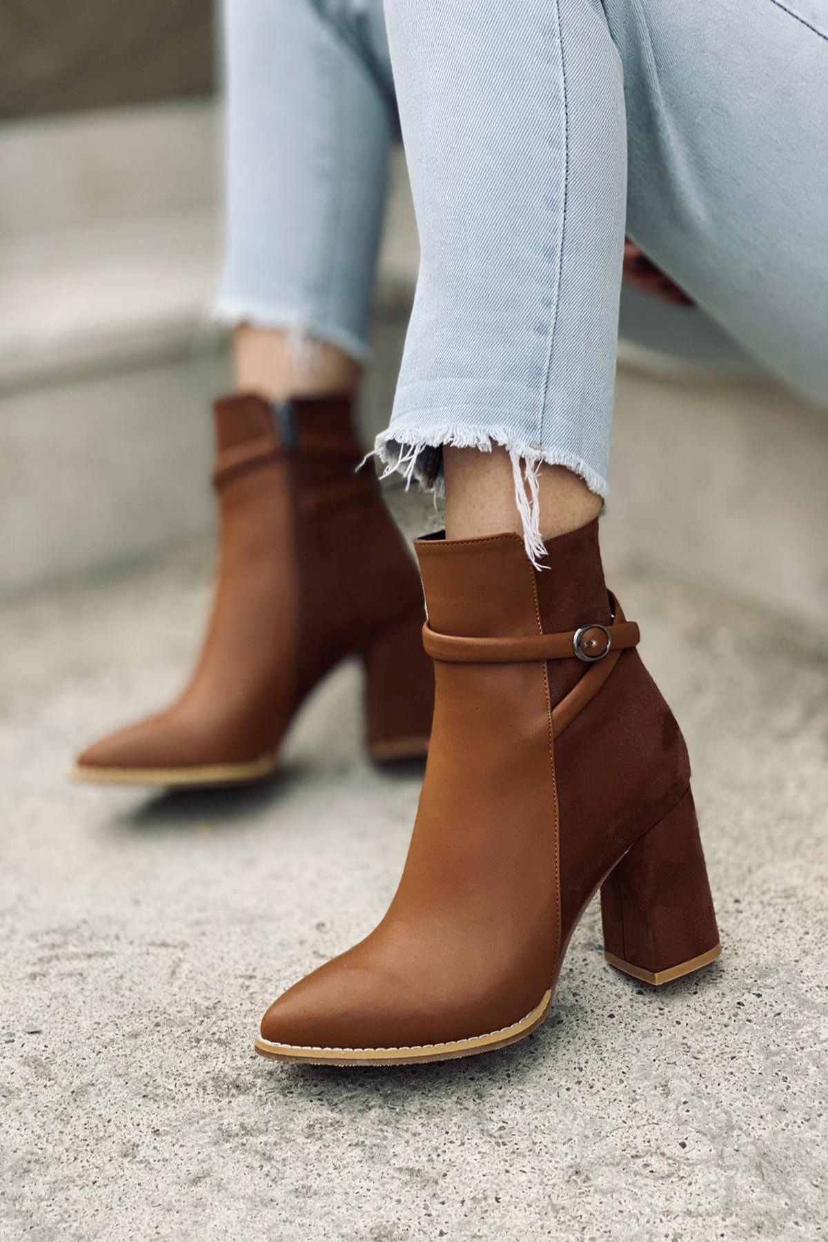 Stepsup Store Taba Cilt Tokalı Kadın Bot