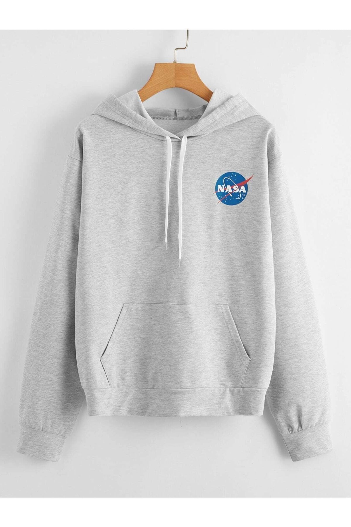 Benisengiydir Unisex Gri Göğüs Nasa Logo Baskılı Sweatshirt