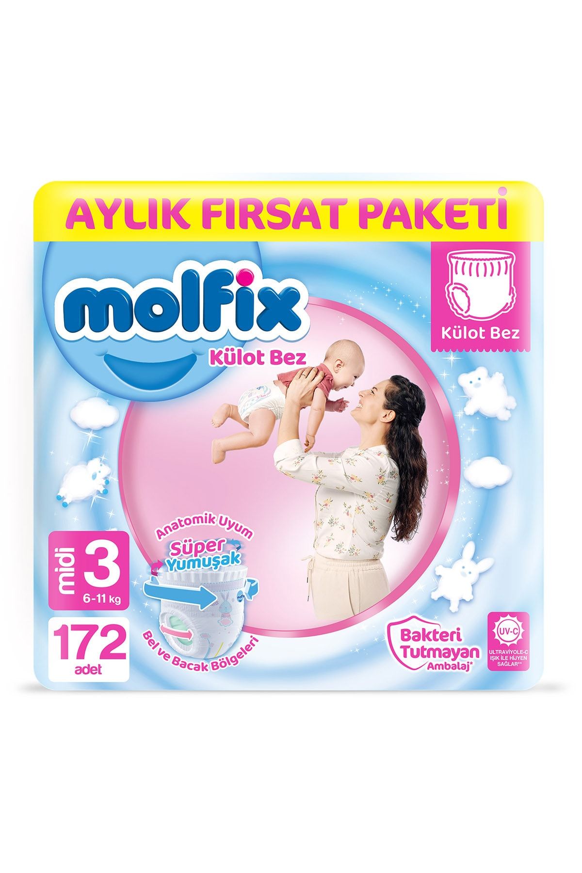 Molfix Külot Bez 3 Beden Midi Aylık Fırsat Paketi 172 adet