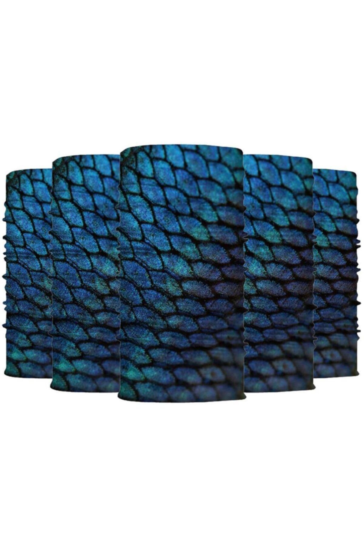 Knmaster Blue Scales Buff Bandana Boyunluk Maske Saç Bandı 5'li Paket
