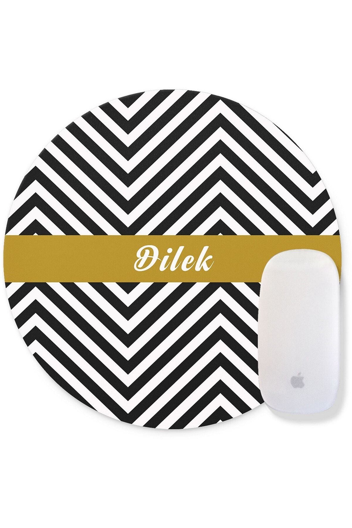 WuW Isimli Geometrik Tasarım Desenli Desenli Kaymaz Taban Yuvarlak Mousepad