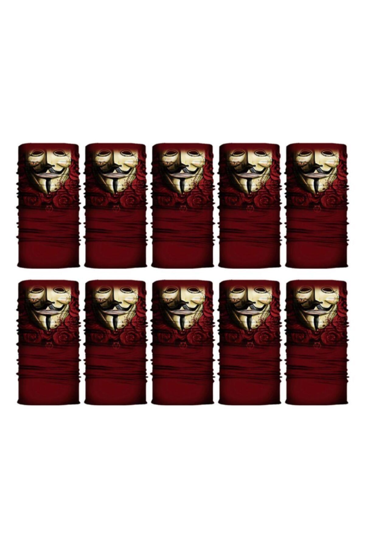 Knmaster Red Phantom Buff Bandana Boyunluk Maske Saç Bandı 10'lu Paket