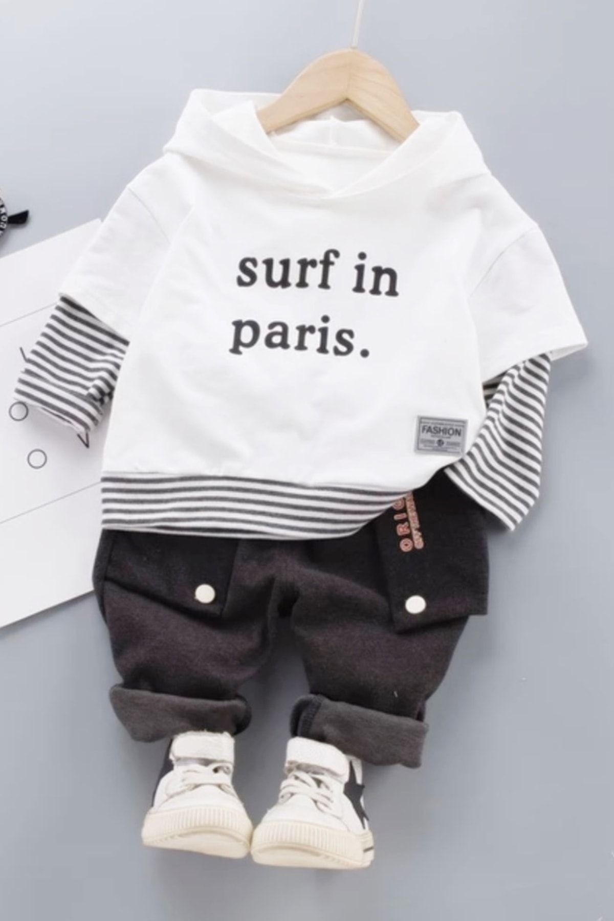 ADABEBEK Surf In Paris Desenli Kapşonlu Tarz Takım