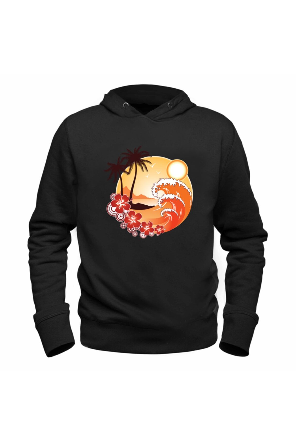 Alfa Tshirt Palmiye Baskılı Siyah Sweatshirt