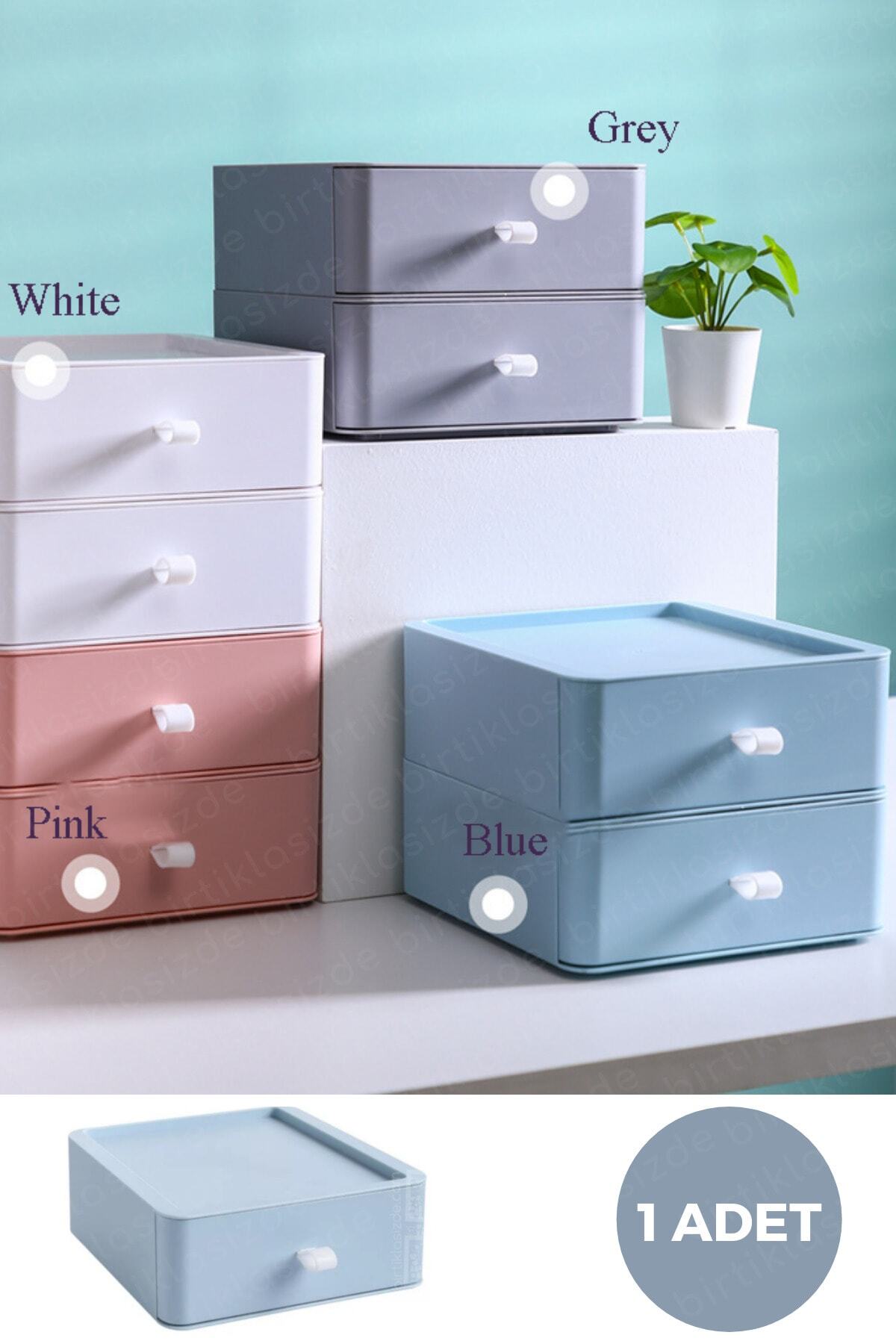 kitchen trend 1 Adet Çekmeceli Çok Amaçlı Açık Mavi Masaüstü Organizer, Makyaj Organizeri, Makyaj Düzenleyici