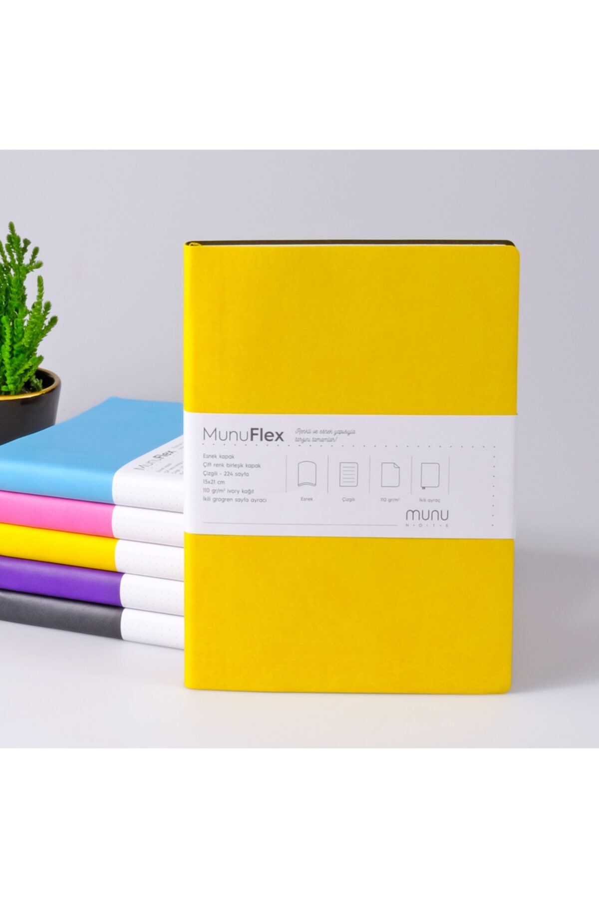 Munu Note Munuflex – 224 Sayfa - A5 – Çizgili - 110 Gr. Ivory Kağıt – Esnek Kapak Defter – Sarı