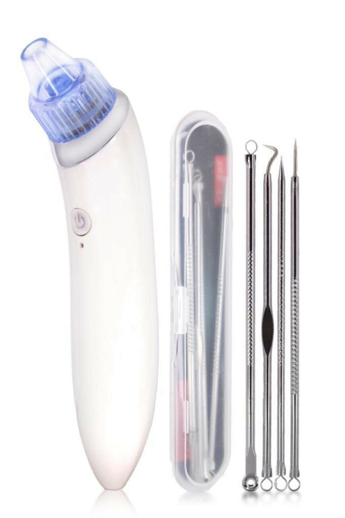 Sildne 2'li Cilt Bakım Seti Suction Şarjlı Vakumlu Yüz Temizleme Cihazı + 4'lü Komedon Gümüş