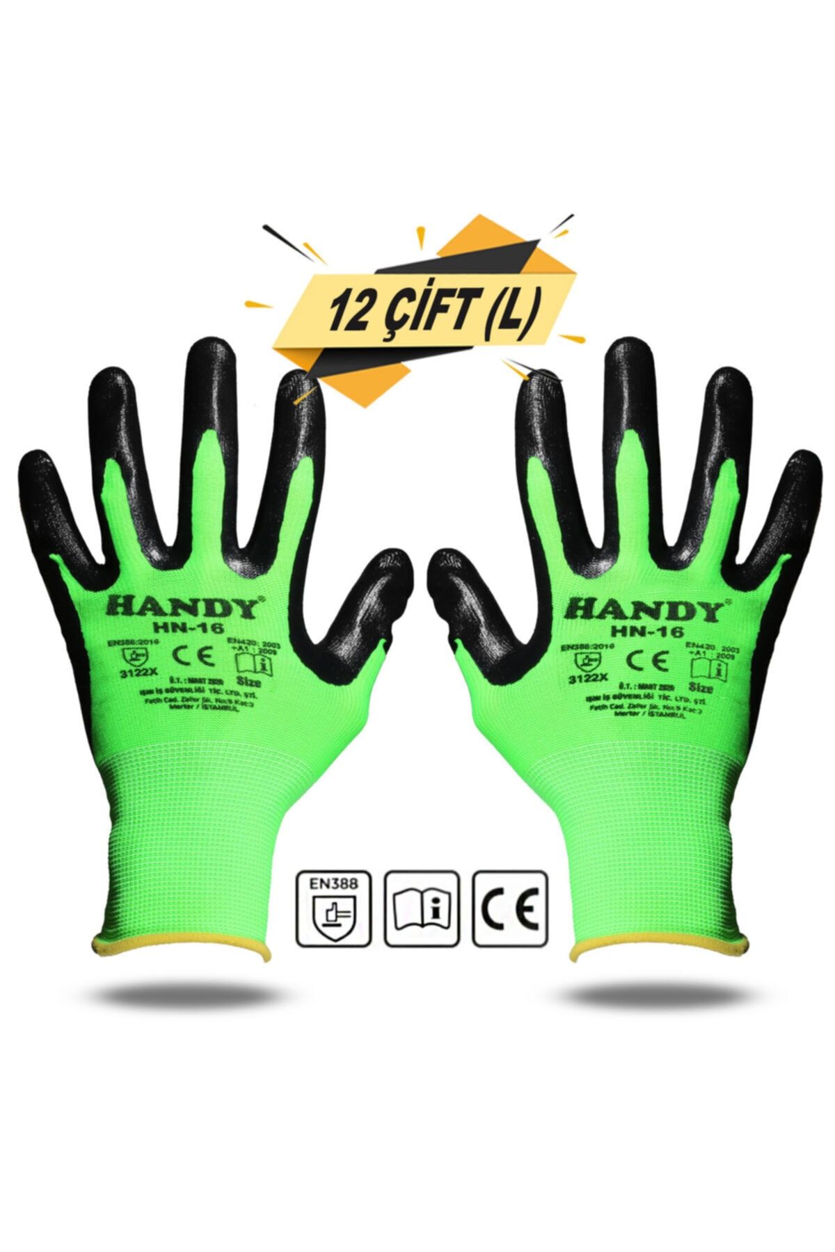 Badem10 Handy Hn-16 Nitril Kaplama Iş Eldiveni Sanayi Inşaat Usta Eldiven 9/l (12 Çift)