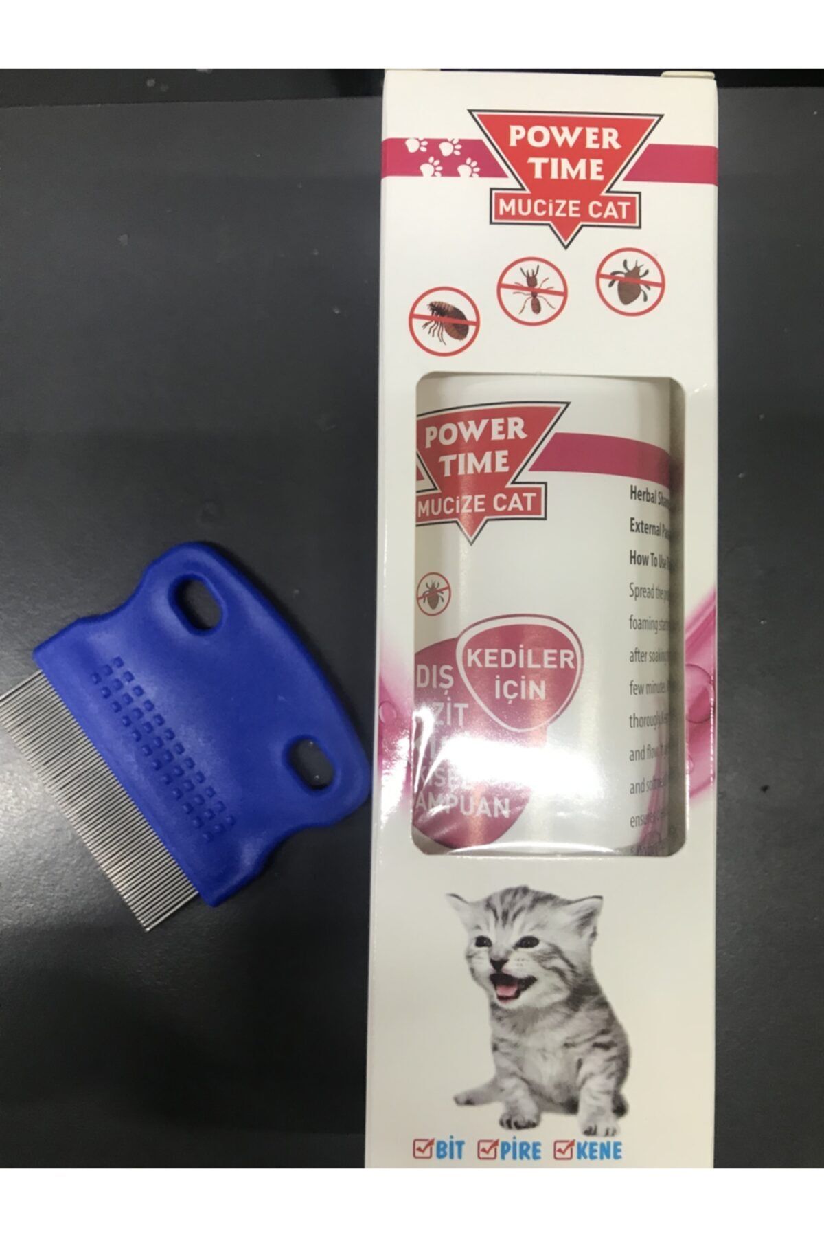 powertime Kedi Dış Parazit Etkili Bitkisel Şampuan Pire Tarağı Hediyeli Ürün