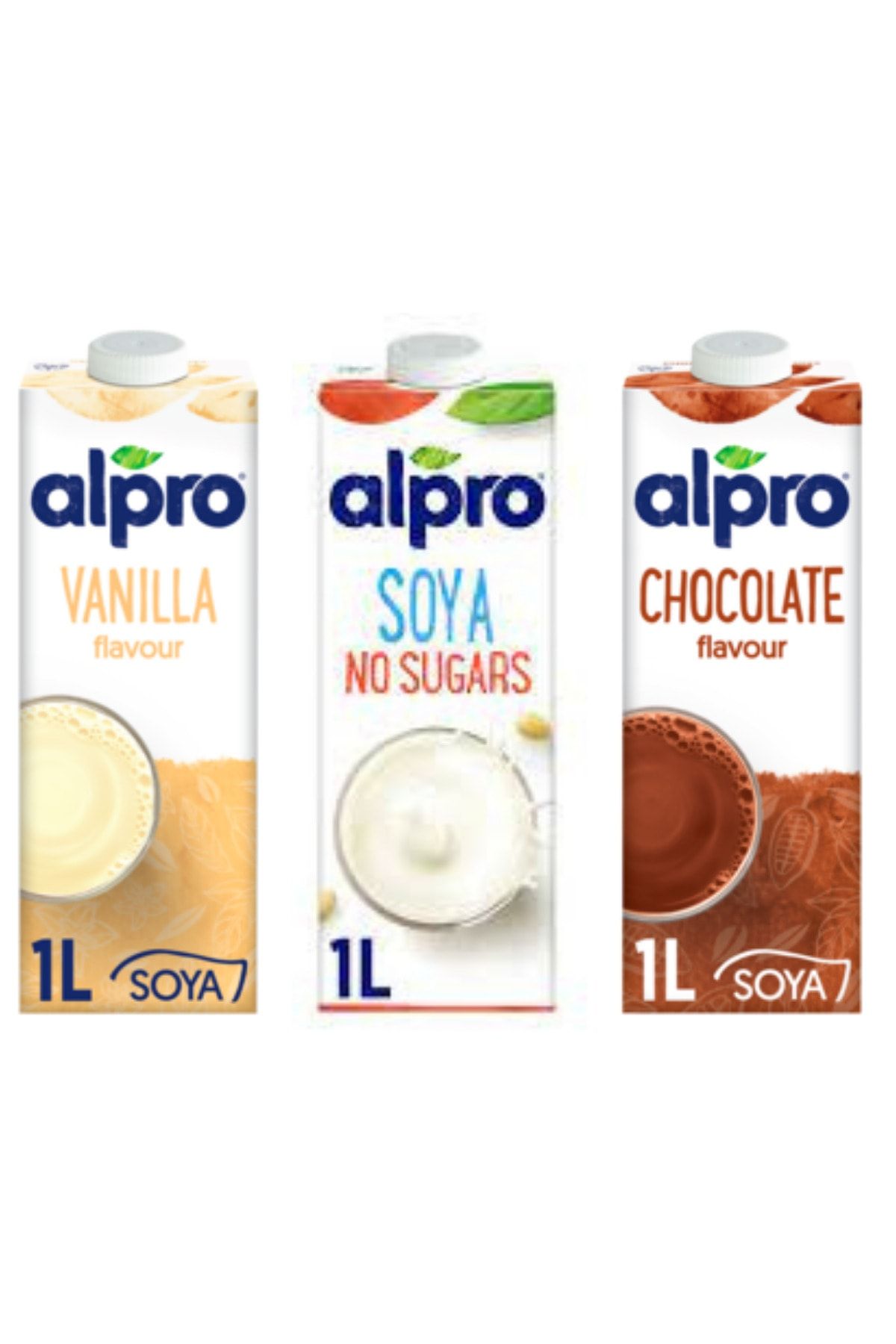Alpro Soya Sütü Şekersiz Vanilyalı Soya Sütü Çikolatalı Soya Sütü 3x1lt