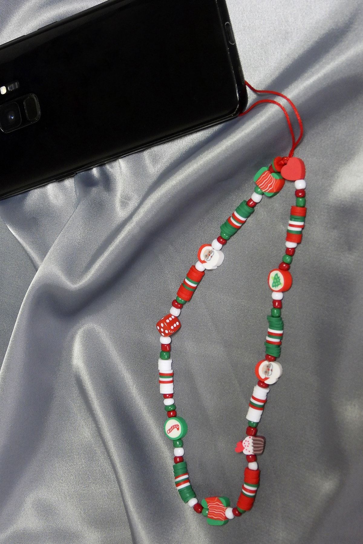 Karlay Kırmızı Renkli Silikon Yılbaşı Konseptli Telefon Ipi Phone Charms