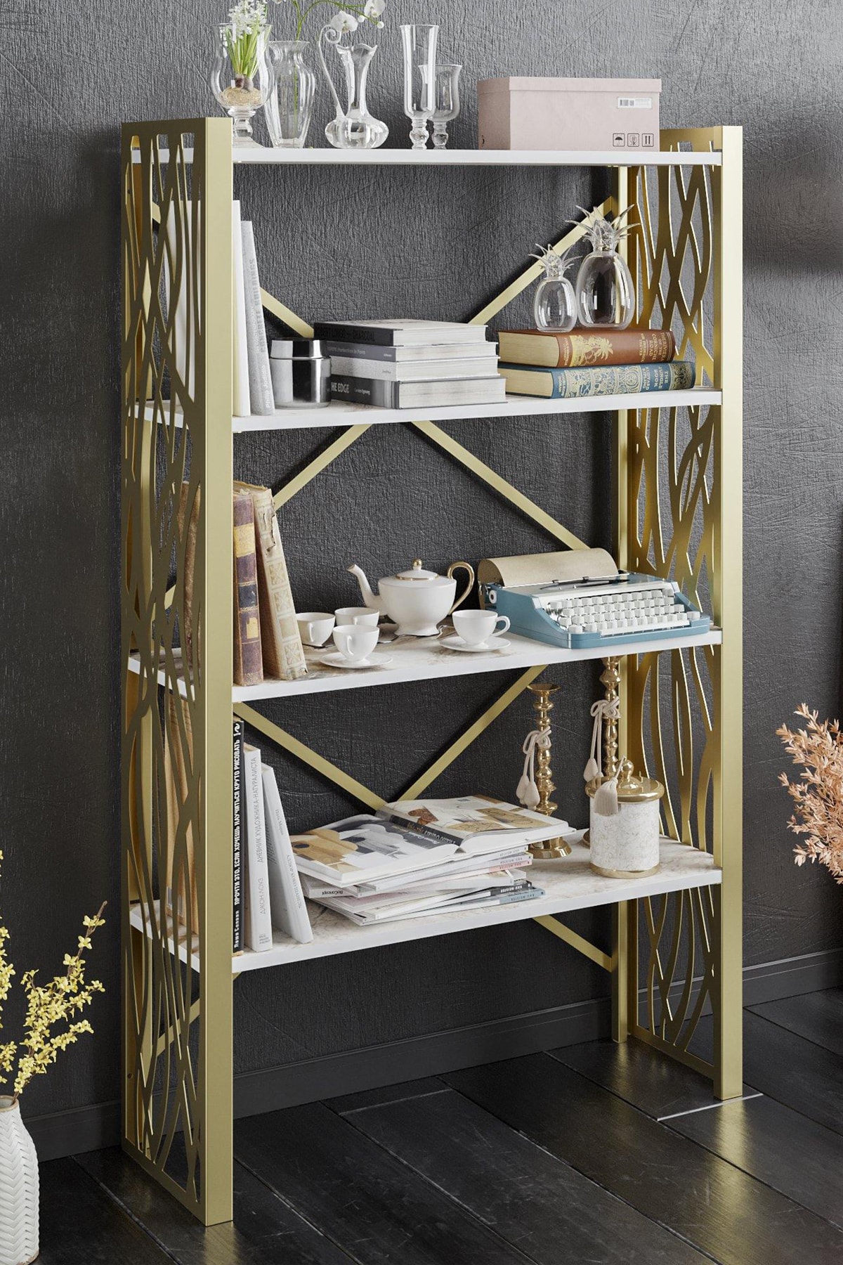 3art Metal Dekoratif Metal Dolap - Ahşap Ve Metal Dolap - Çok Amaçlı Raf - Kitaplık