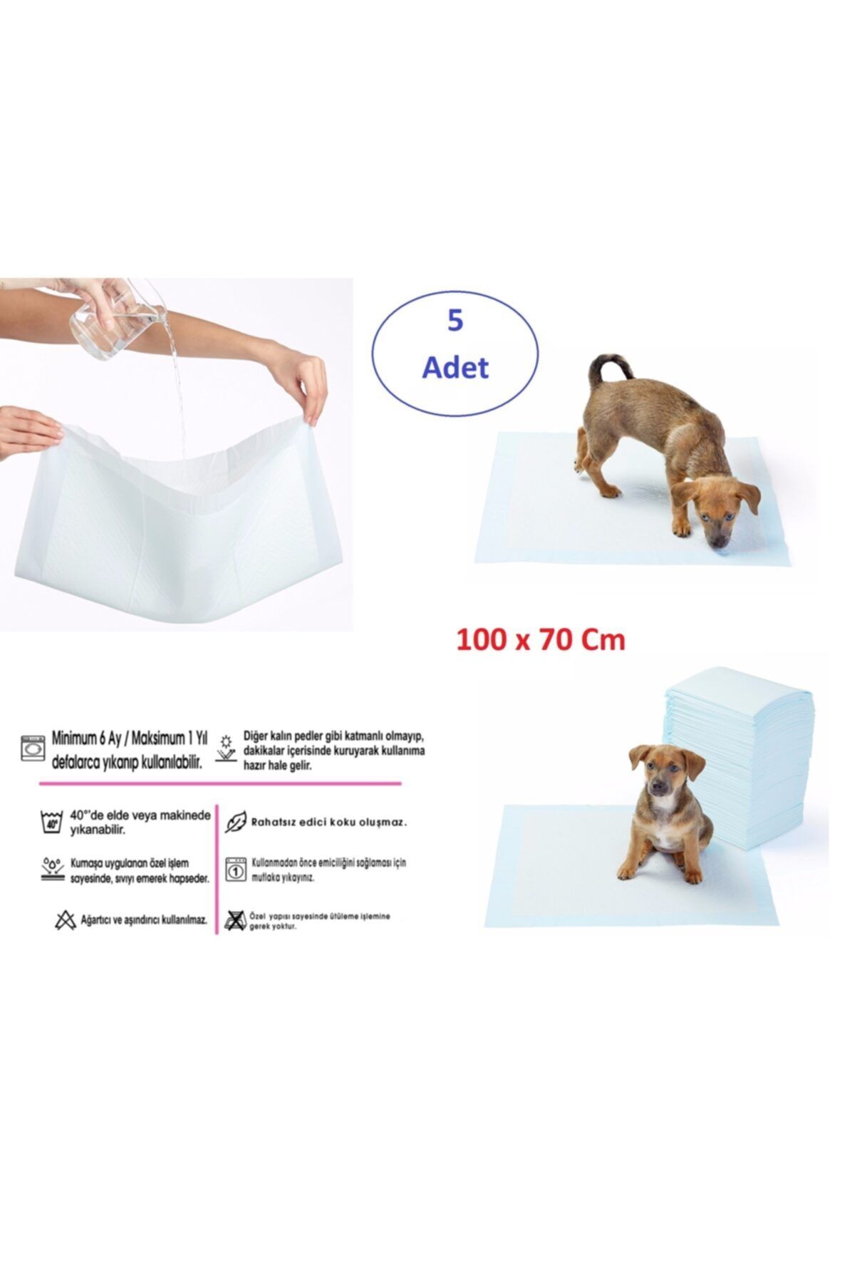 Durbuldum Yıkanabilir Köpek Çiş Pedi - 100 X 70 Cm 5li Paket