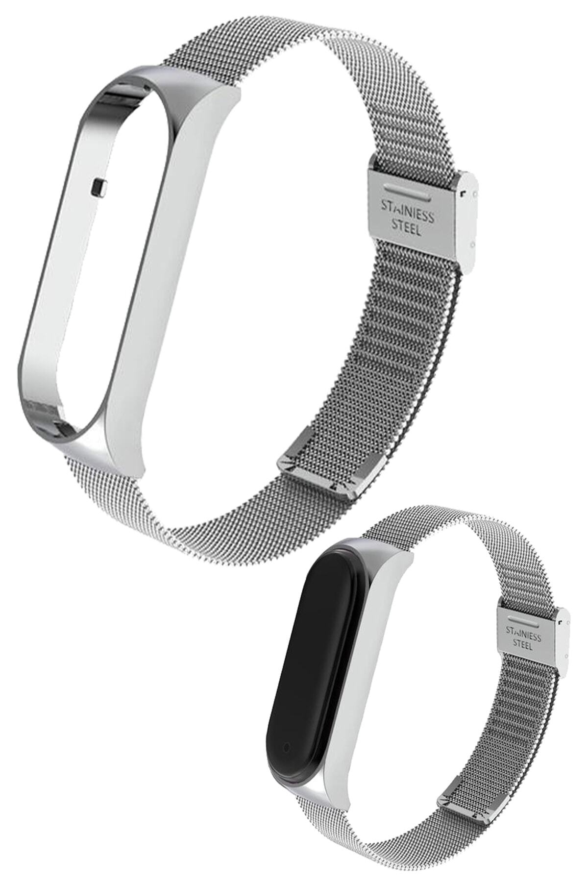 SM DİGİTAL Xiaomi Mi Band 5/6 Uyumlu Metal Hasır Kordon Kayış