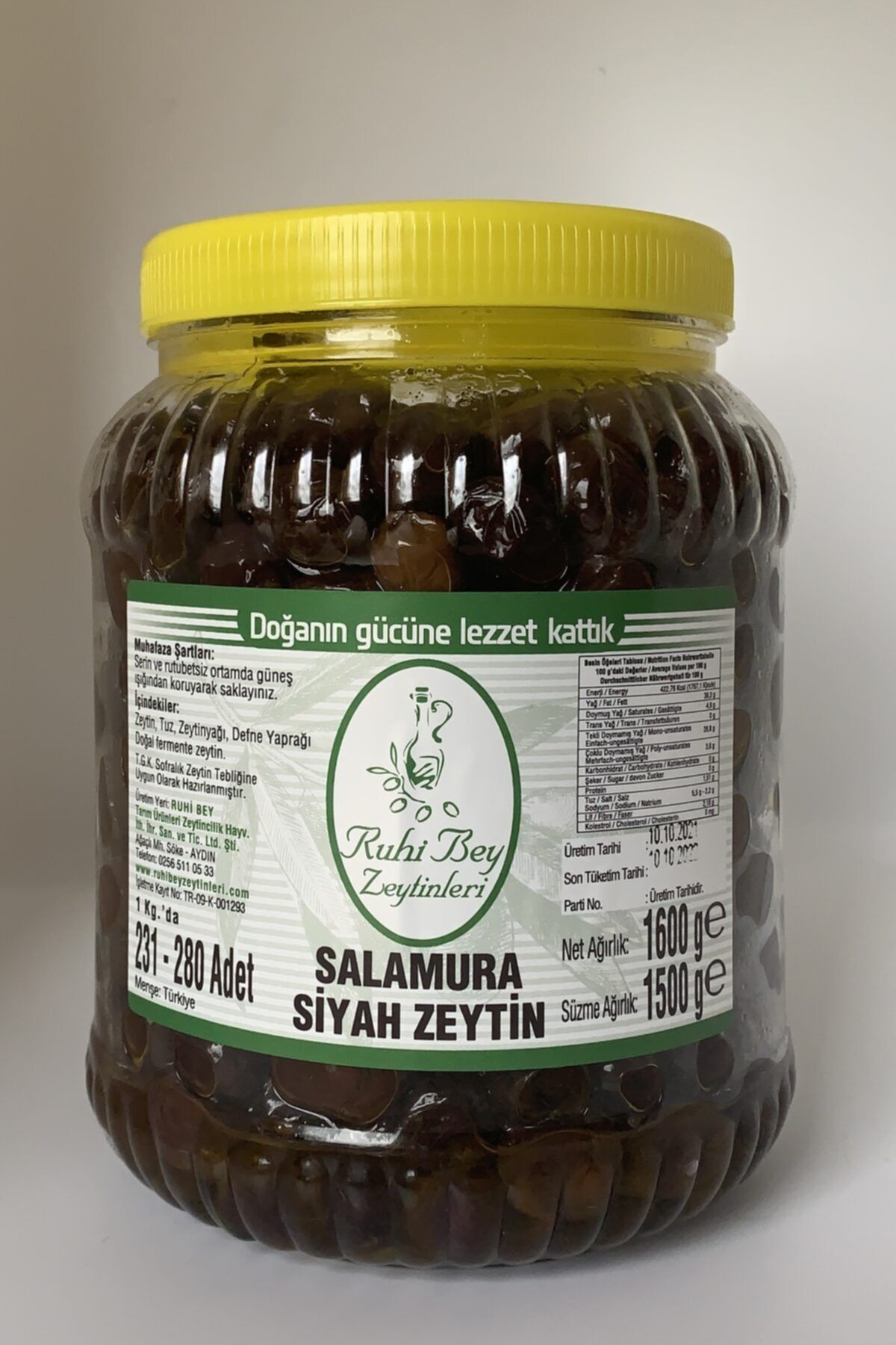 RUHİ BEY ZEYTİNLERİ Salamura Iri Siyah Zeytin 1,6 Kg