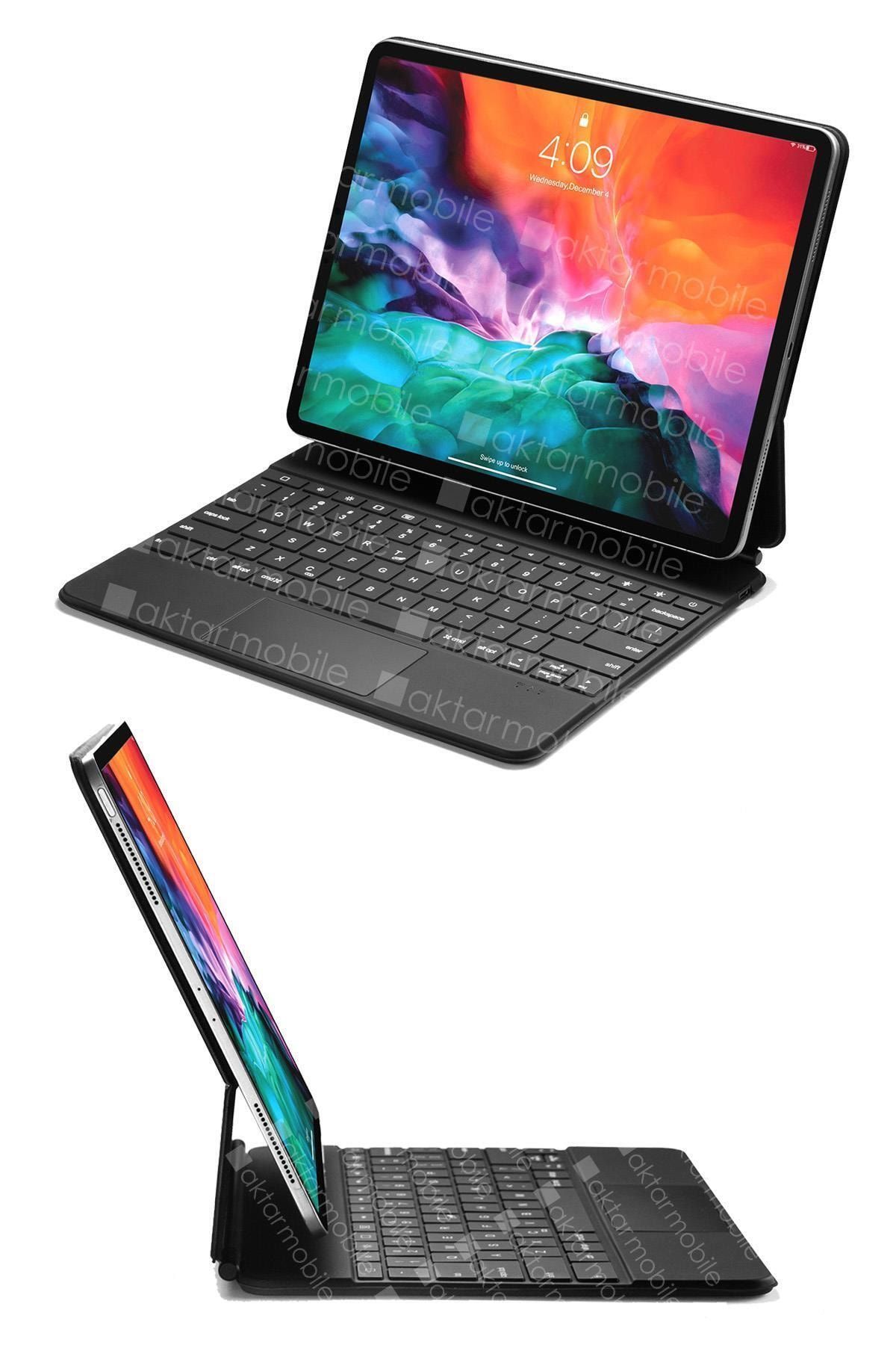 AktarMobile Ipad Pro 12.9 2020 4. Nesil Uyumlu Klavye Kablosuz Klavyeli Kılıf Touch Pad Bluetooth Magic Keyboard