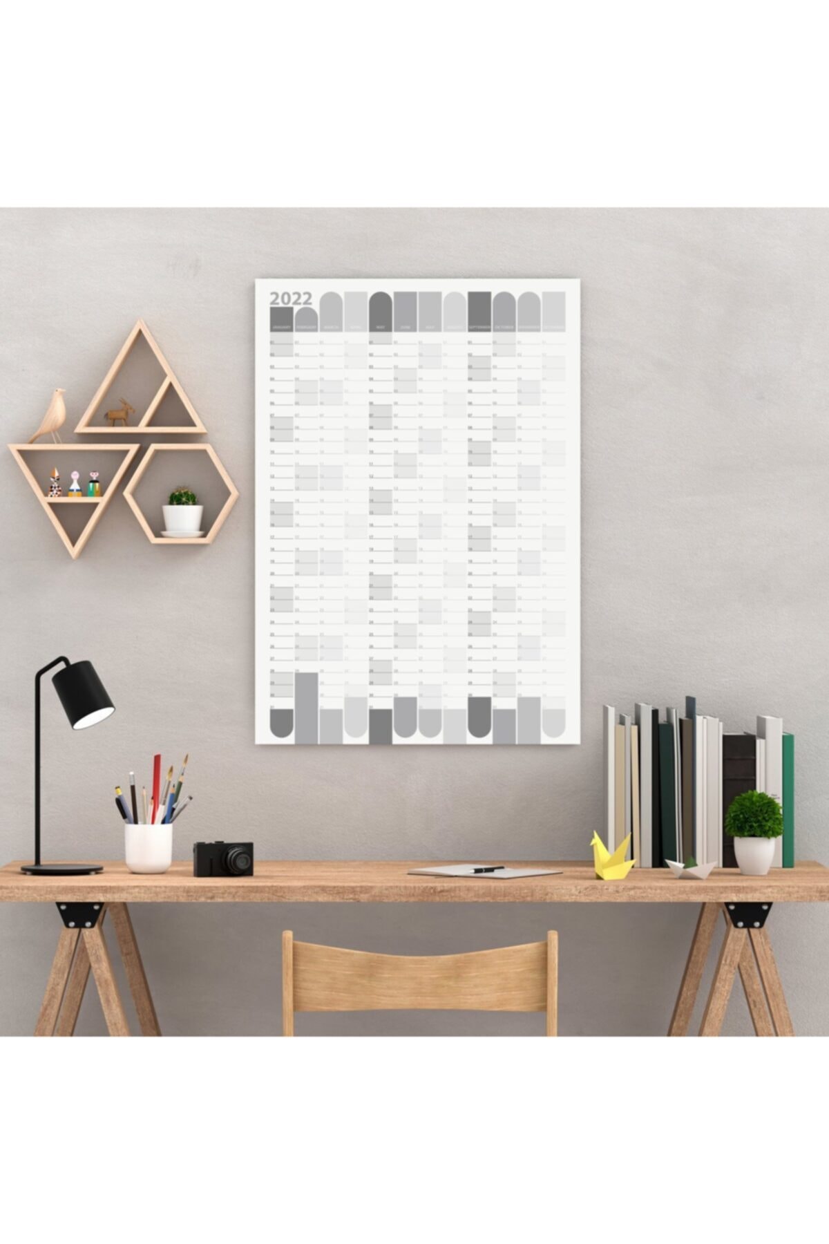 bi'aldım 2022 Yıllık Planlayıcı Duvar Takvimi 50x70 Cm Gri Yearly Wall Planner