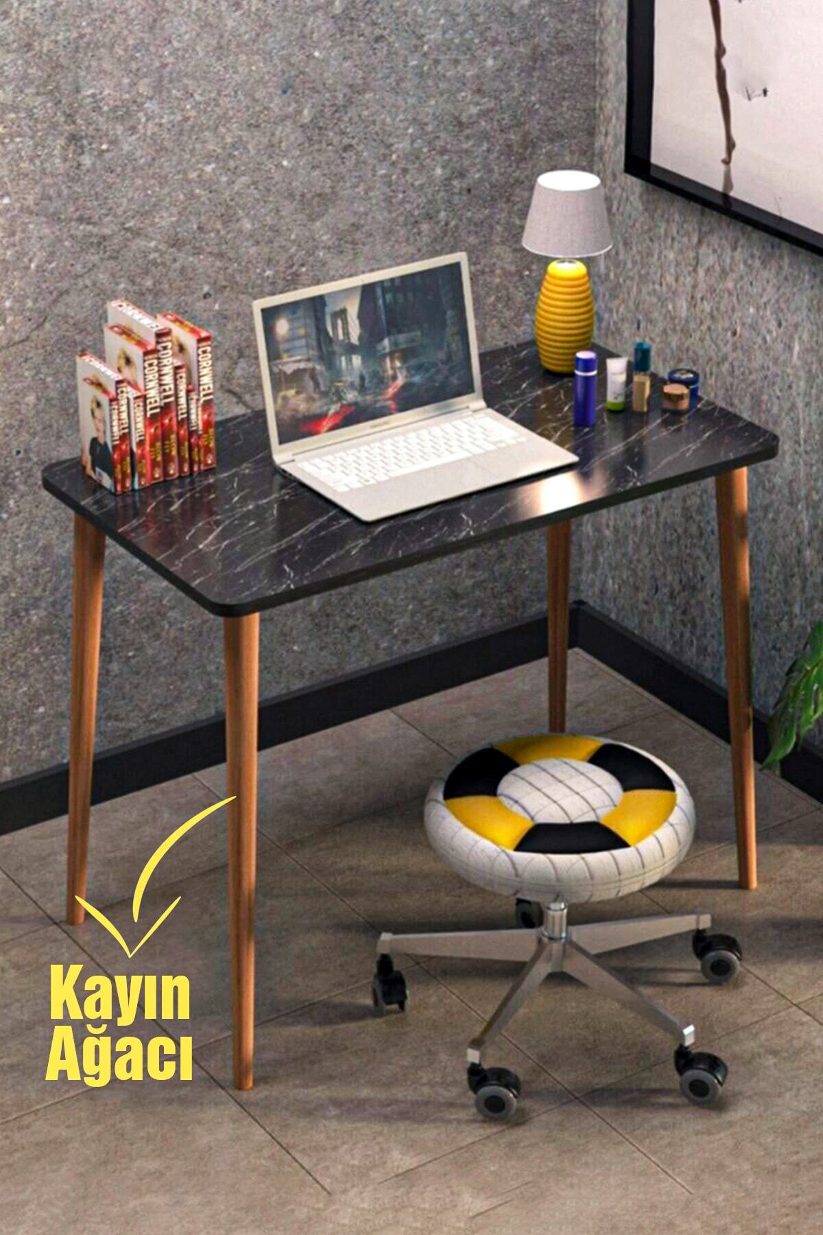 decorel Art Çalışma Masası Bilgisayar Masası Çizim Masası Ofis Çocuk Ders Yemek Masasi Ahşap Siyah Mermer