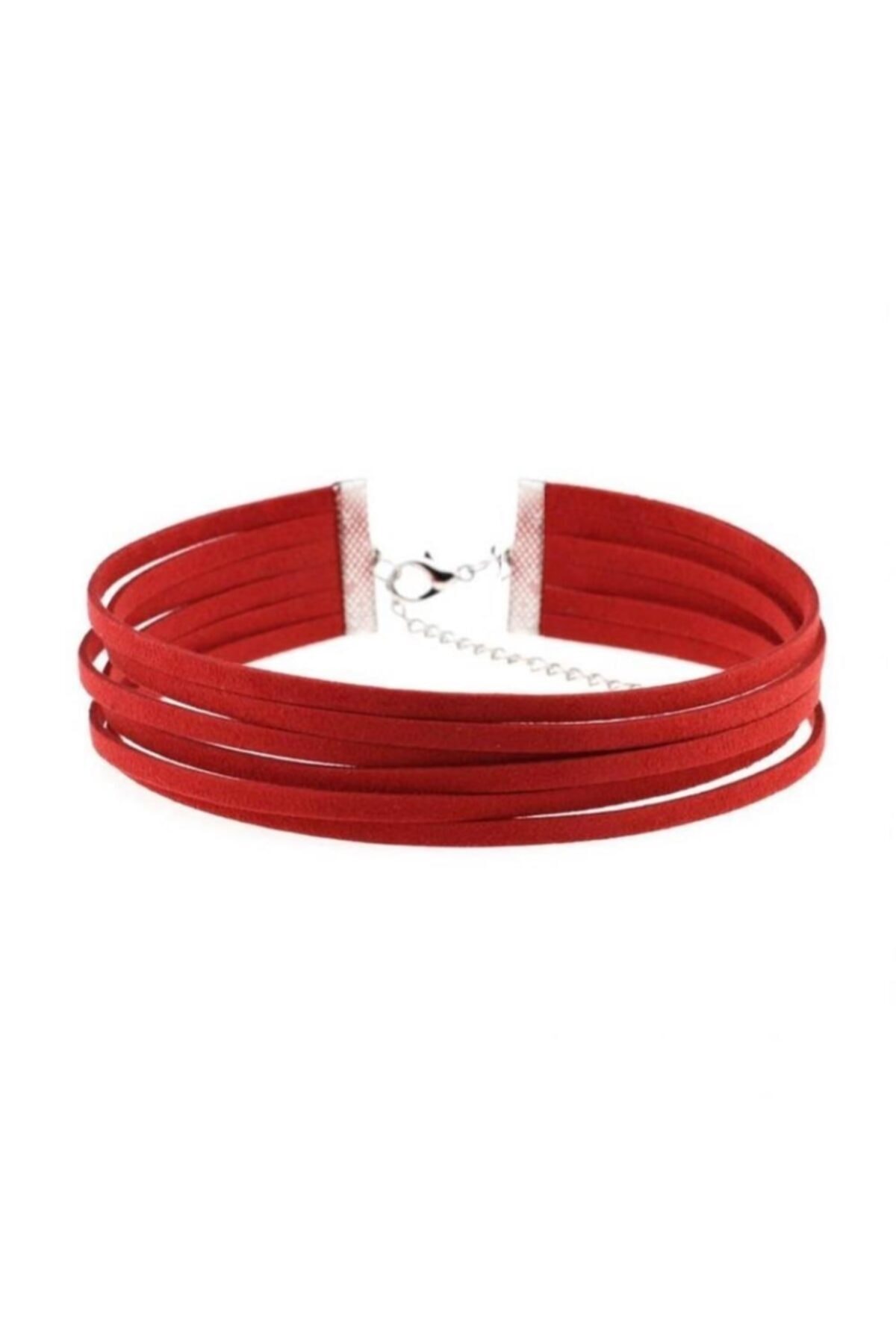 Bijustore Kırmızı Renk Kolye Süet Choker