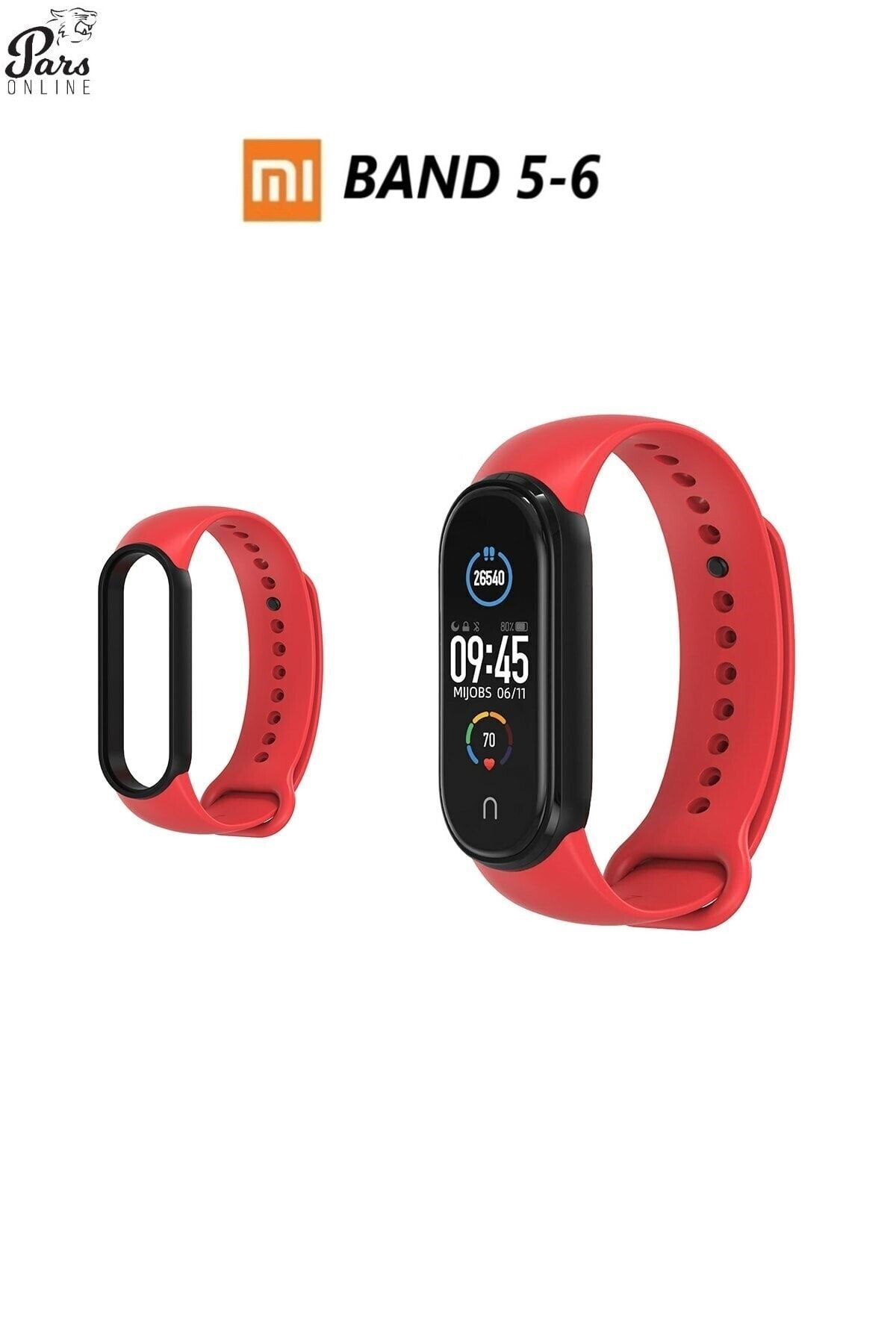 Pars Online Xiaomi Mi Band 5/6 Akıllı Kordon Antialerjik Kırmızı Silikon Bileklik