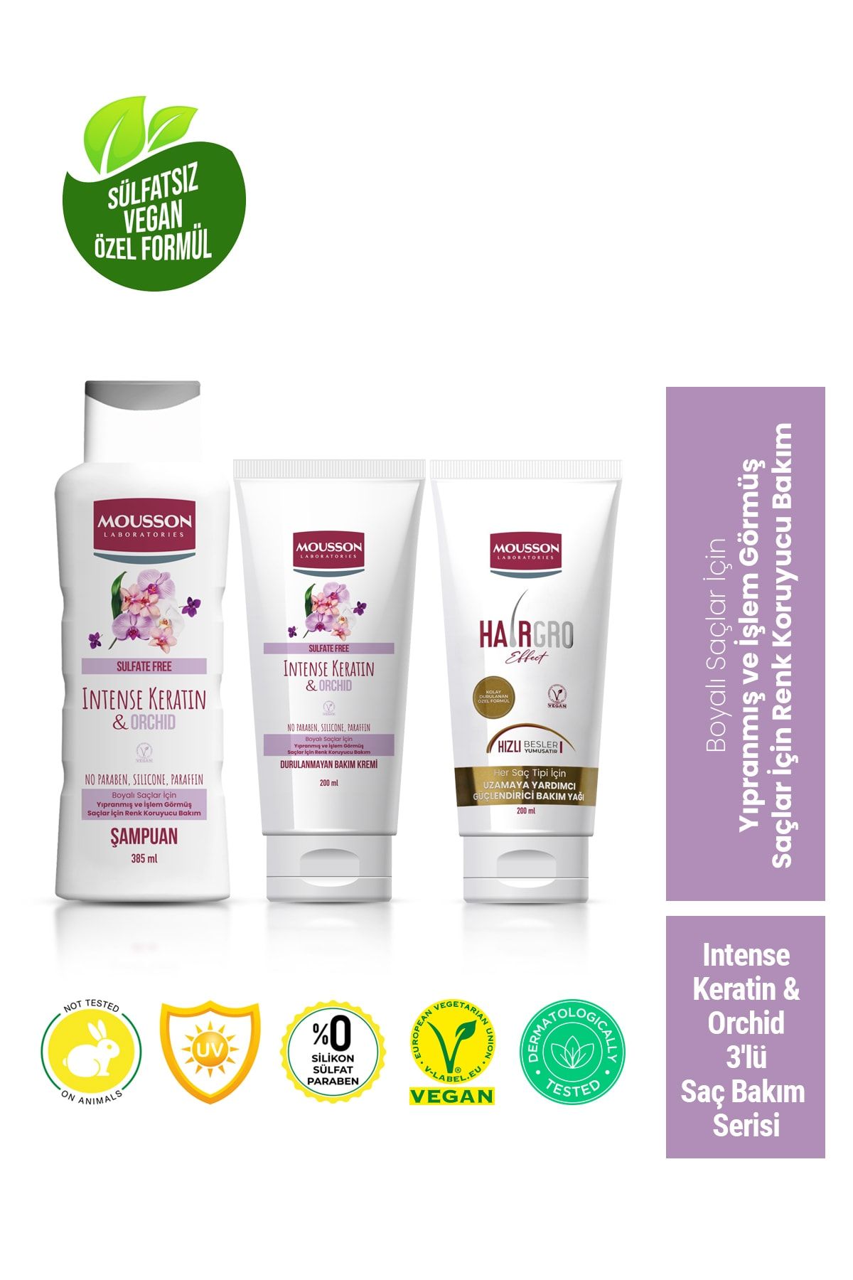 Mousson Yoğun Keratin & Orkide Içeren Renk Koruyucu Ve Yıpranmayı Onaran Sülfatsız Uzamaya Yardımcı