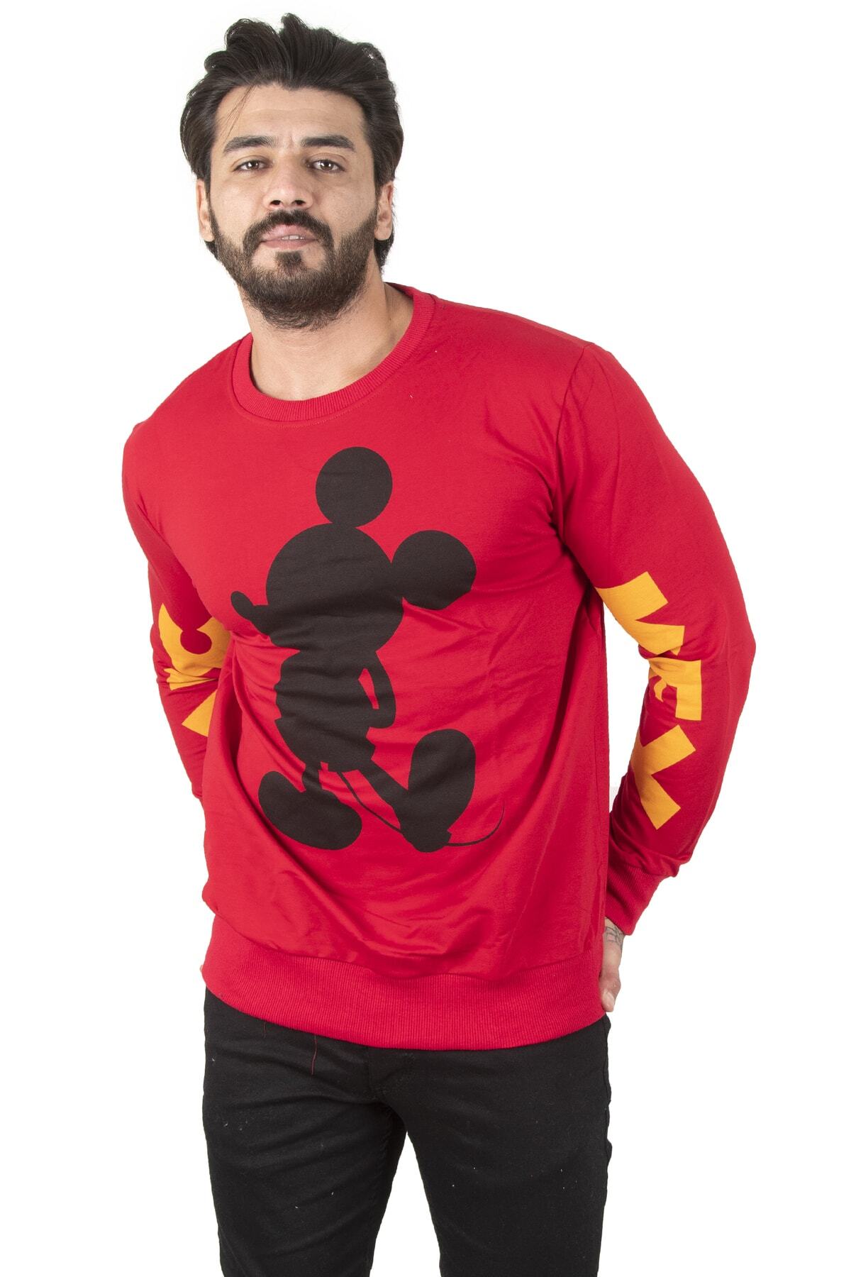 DeepSEA Erkek Kırmızı Mickey Mouse Baskılı Sweat 2202110