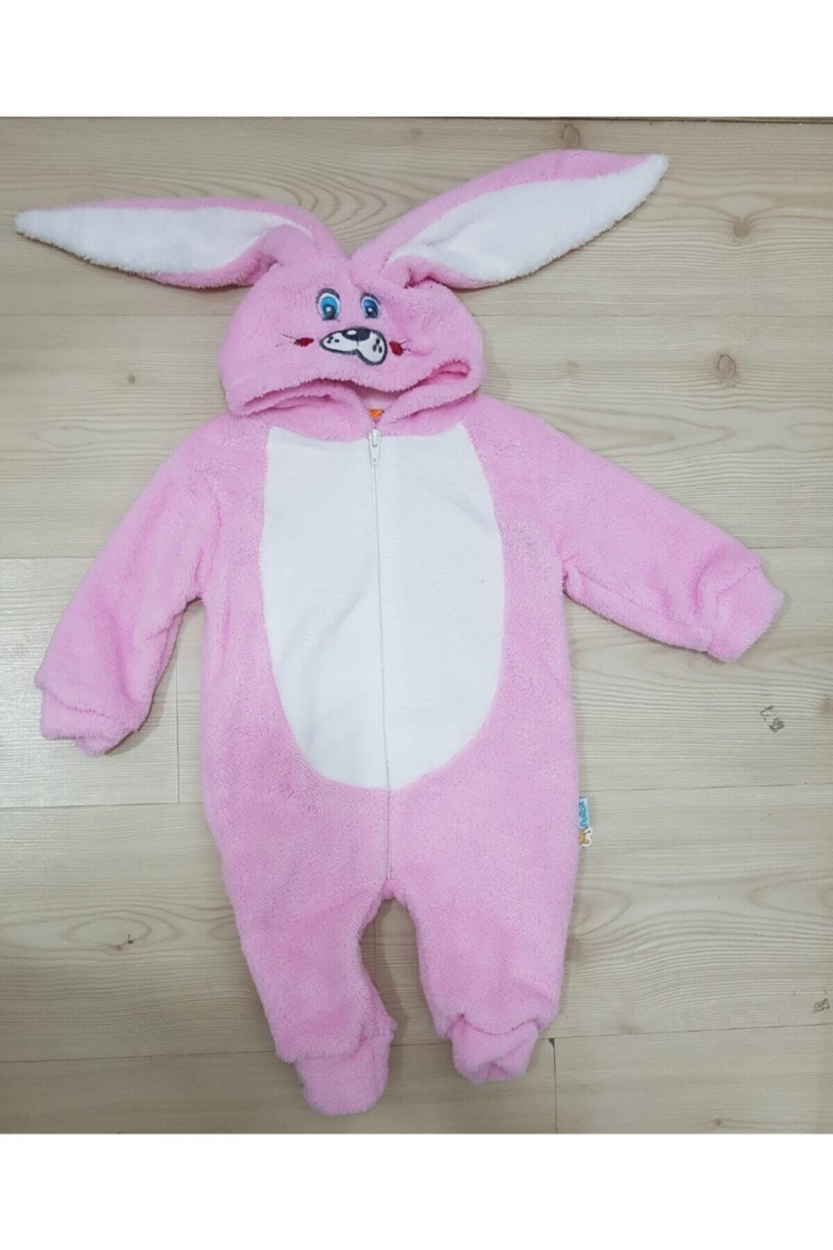 Nurcix Kız Çocuk Pembe Yumuşacık Peluş Tavşan Kostümlü Tulum