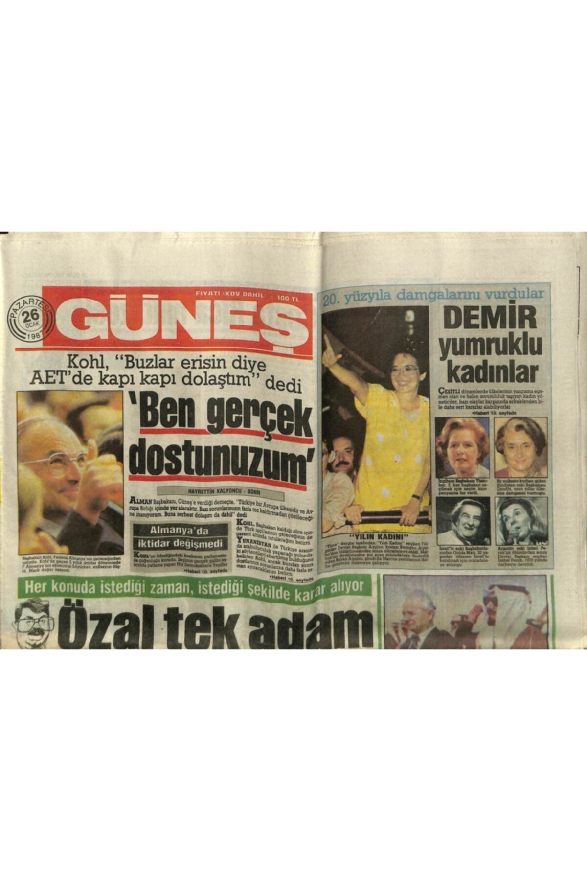 Gökçe Koleksiyon Güneş Gazetesi 26 Ocak 1987 - Demir Yumruklu Kadınlar Gz61541