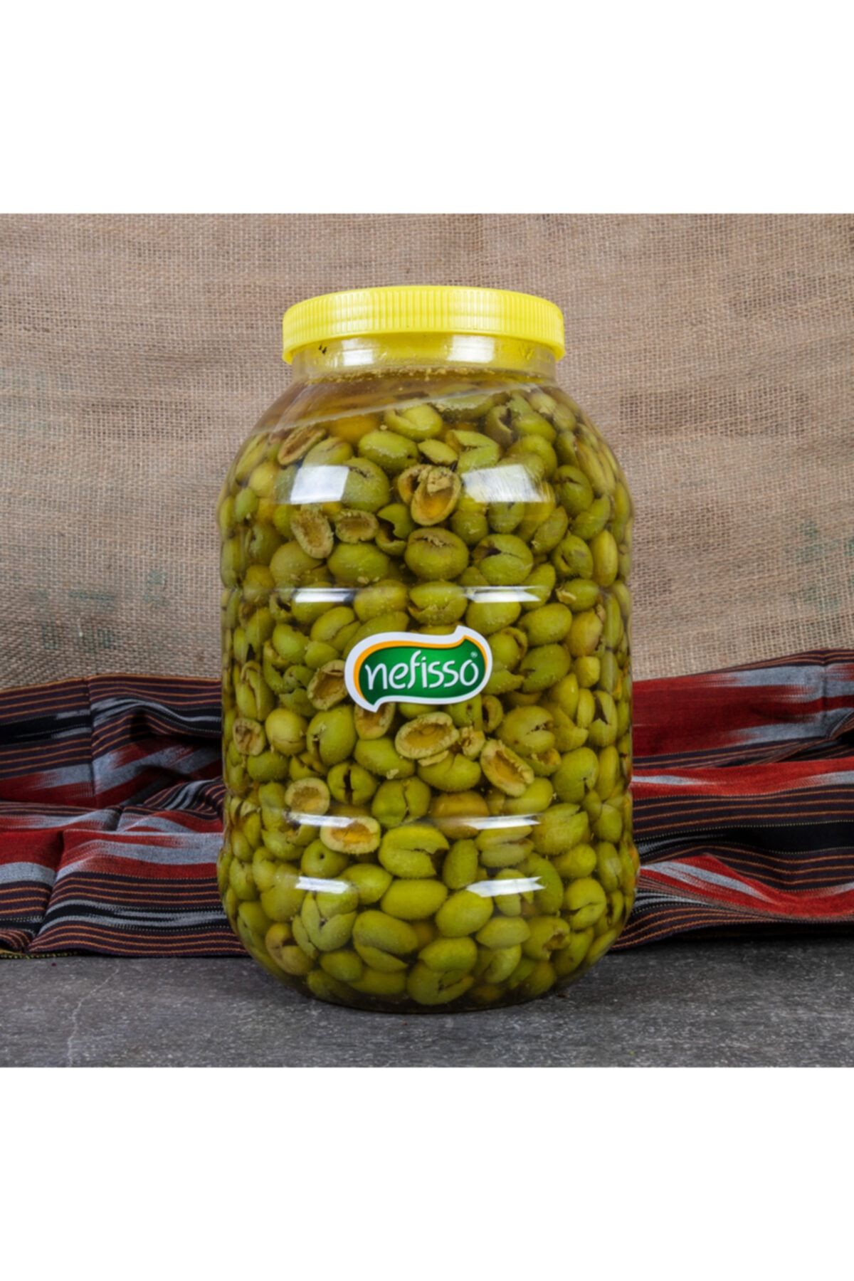 NEFİSSO Antep Usulü Nizip Kırma Çekirdeksiz Yeşil Zeytin - 4500 Cc Bidon