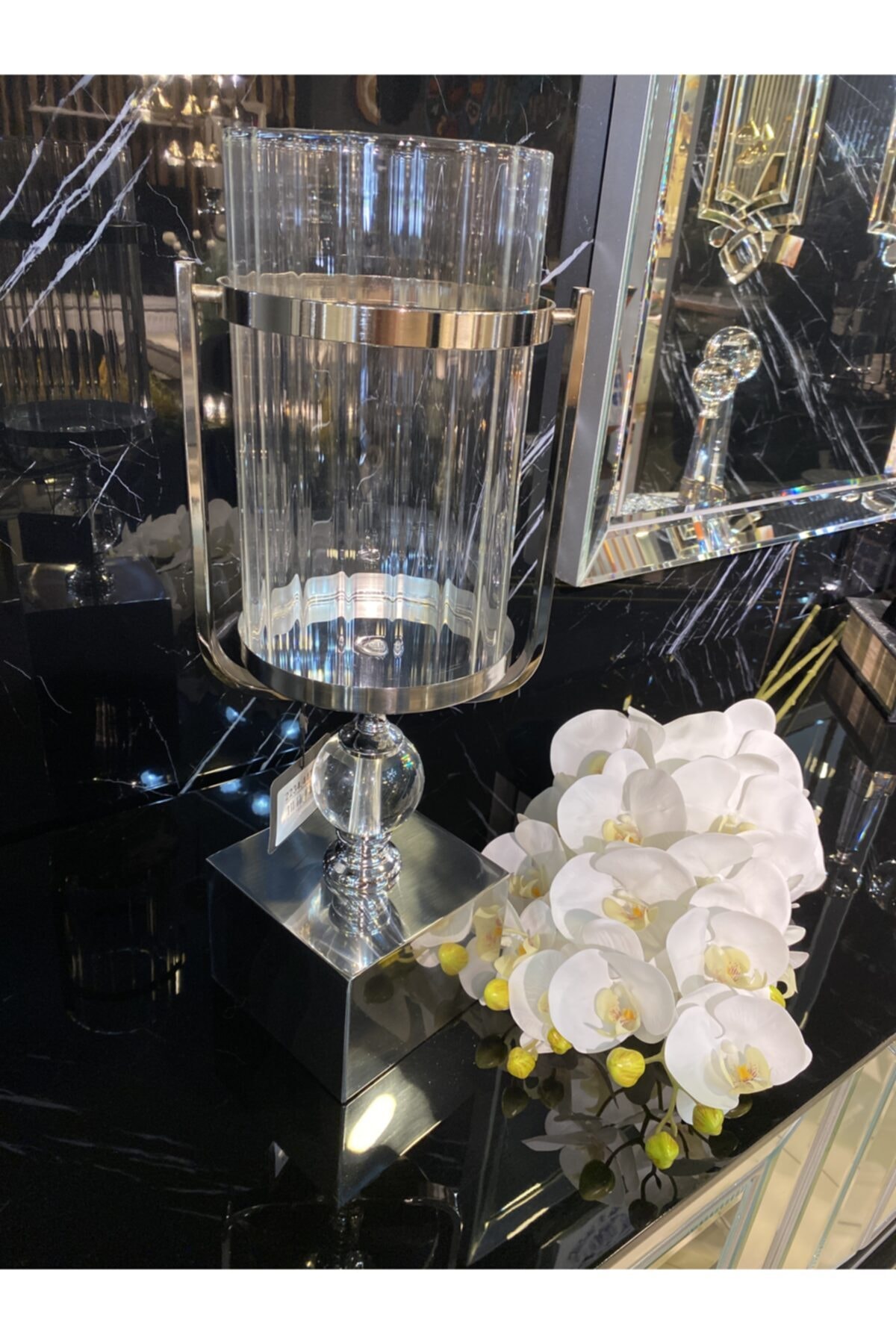 Lucky Art Sılver Küreli Cam Mumluk 54 Cm