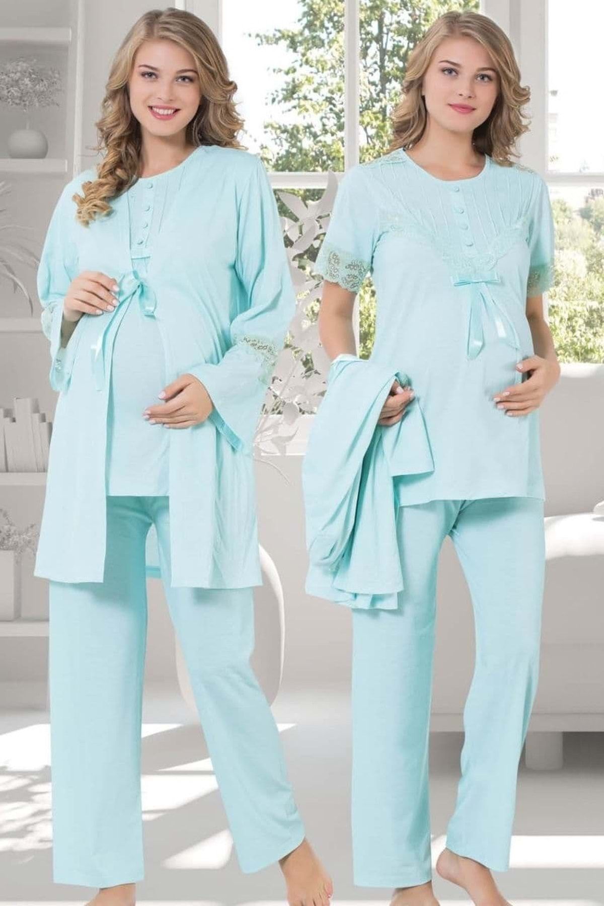 JENİKA 3 Parça Hamile Takım Bebe Mavisi