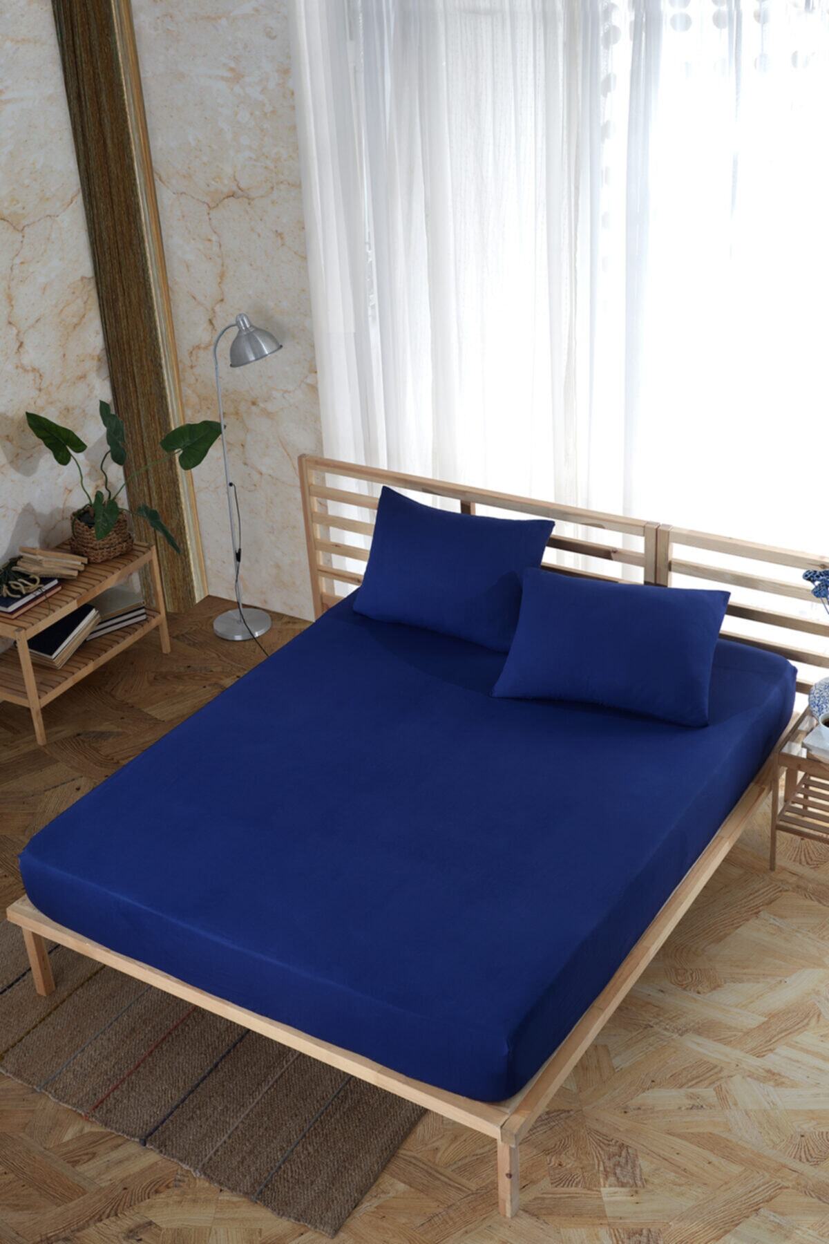 Cotton Touch Lacivert 160x200 Çift Kişilik Lastikli Çarşaf + Yastık Seti