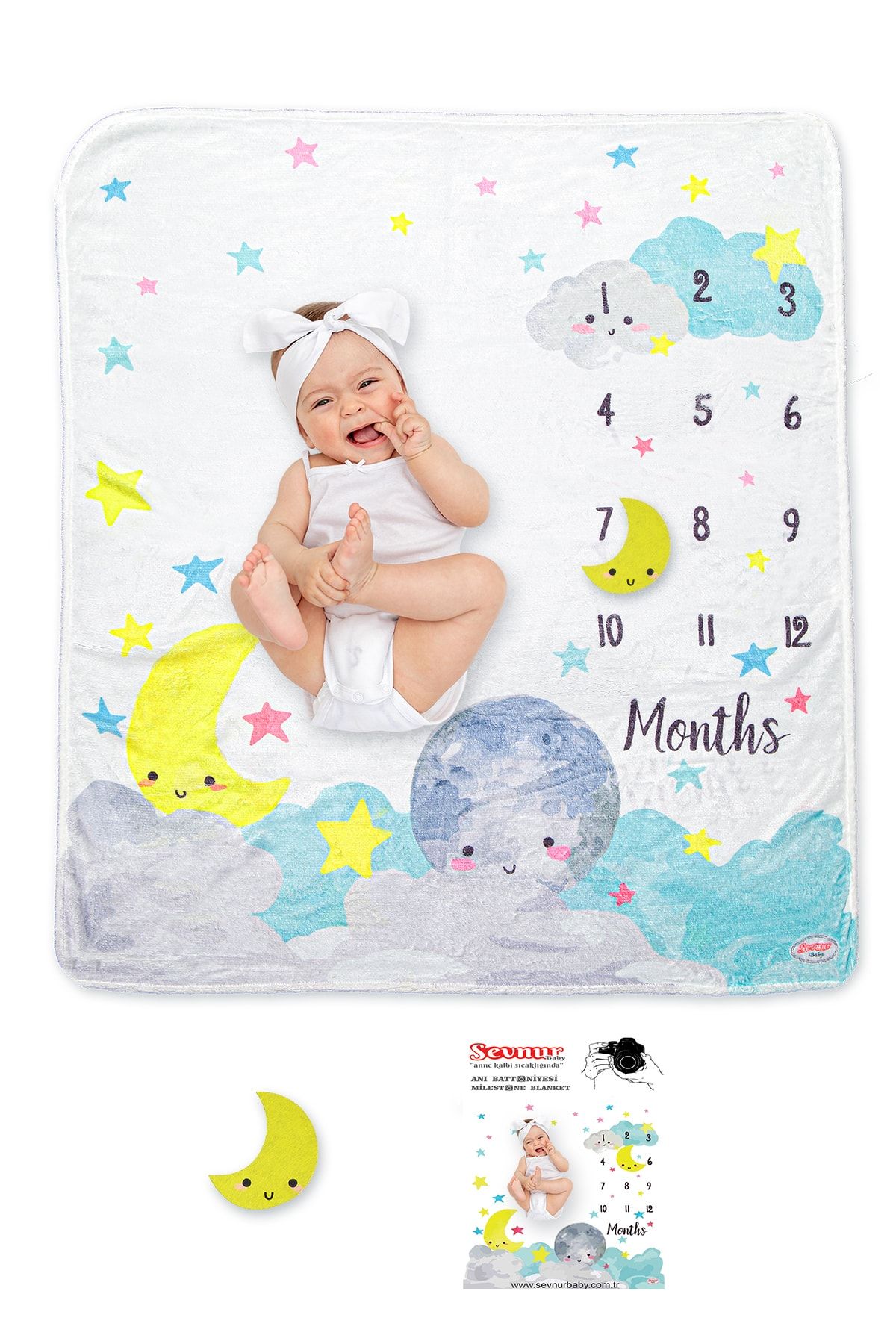 Sevnur Baby Bulutlu Peluş Bebek Yeni Doğan Hediyesi Aylık Fotoğraf Çekim Anı Örtüsü