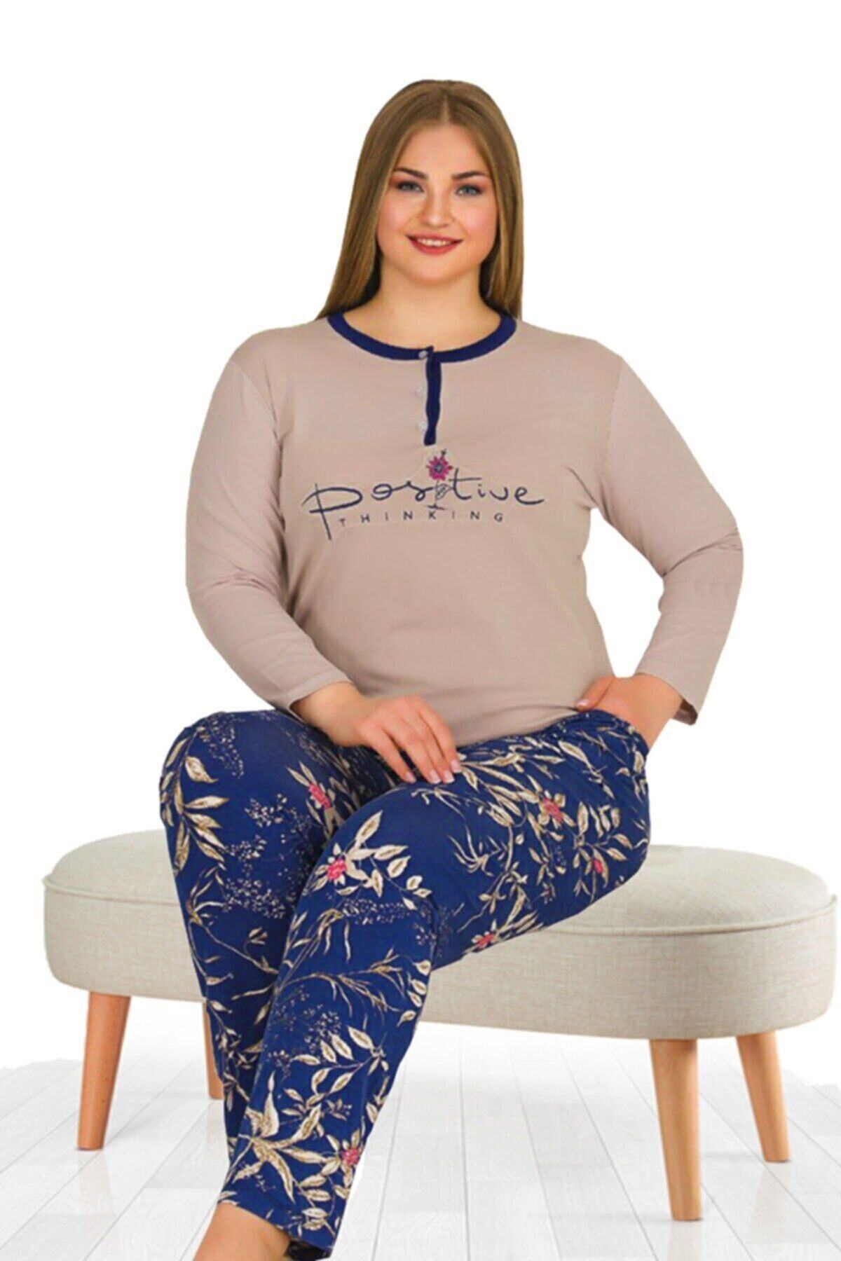 FASHION VICTORY Kadın Mavi Büyük Beden Pijama Takımı