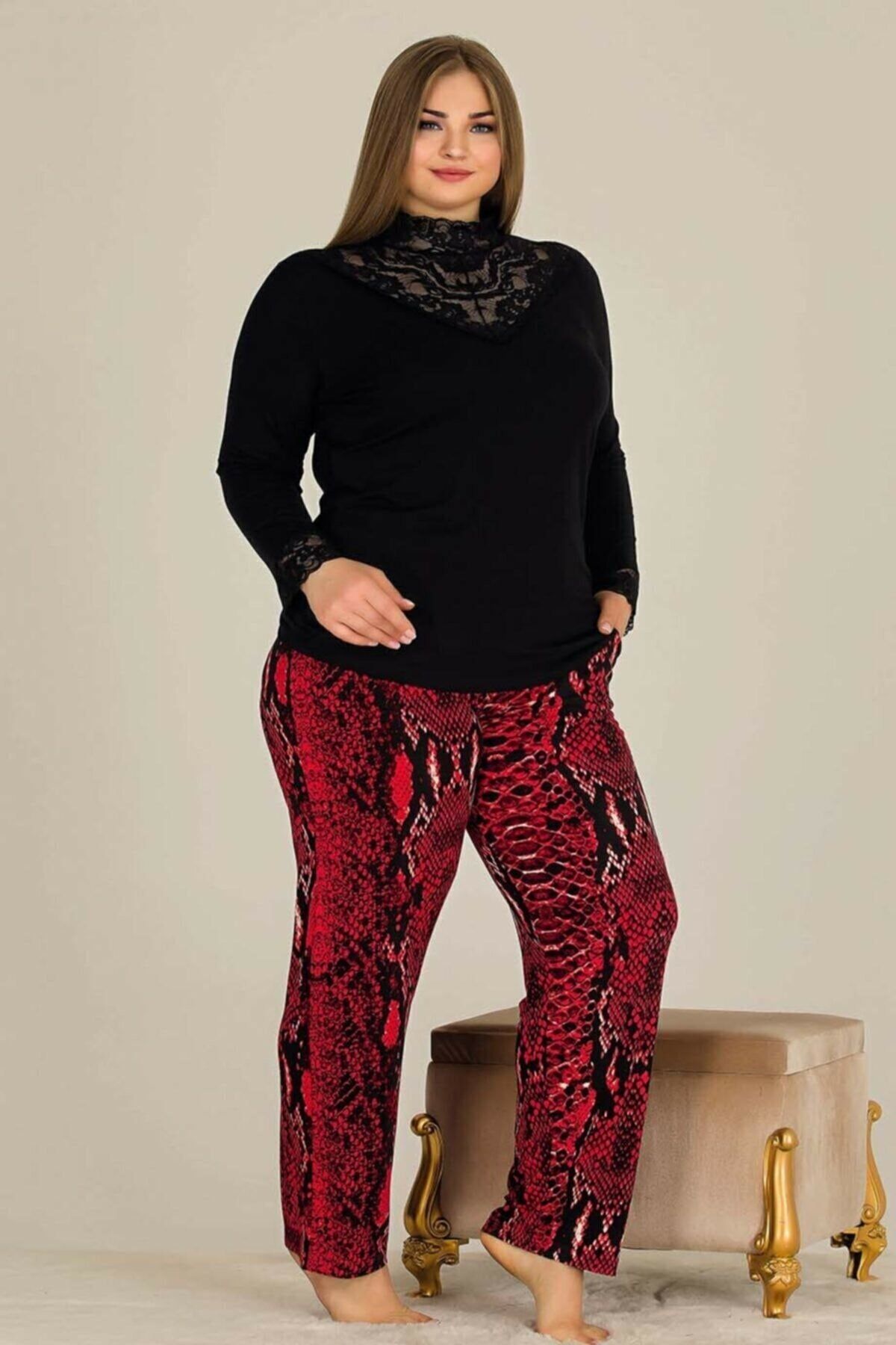 HAPPY NIGHT FASHION Büyük Beden Pijama Takımı Plus Size Pajama Set  lav  Ölçüd  Pijama D sti