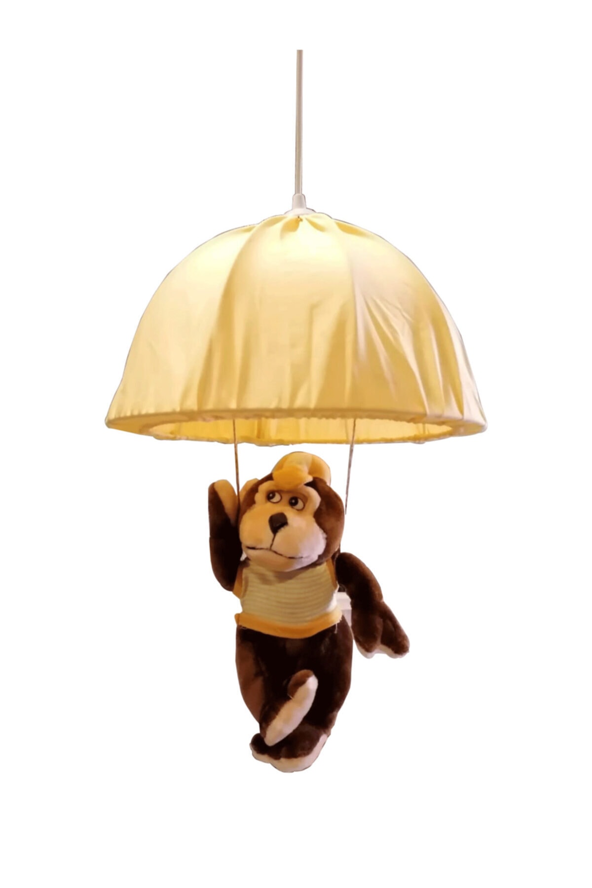 Piramit Aydınlatma Oyuncak Maymun Avize Sarı Peluş Oyuncaklı Avize - Paraşüt Avize - Çocuk Odası Için Avize
