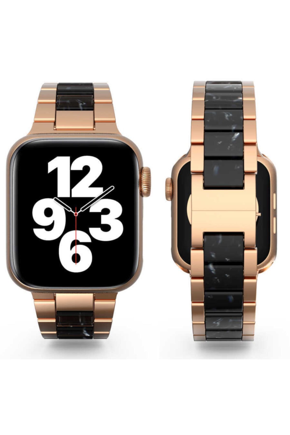 EHZ TEKNOLOJİ Apple Watch 44mm Uyumlu Iki Farklı Renk Dizaynı Şık Metal Resin Steel Belt Kordon