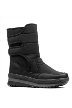 Unisex Kar Botu Çizme Kürklü Günlük Cırtlı - Siyah Image 2