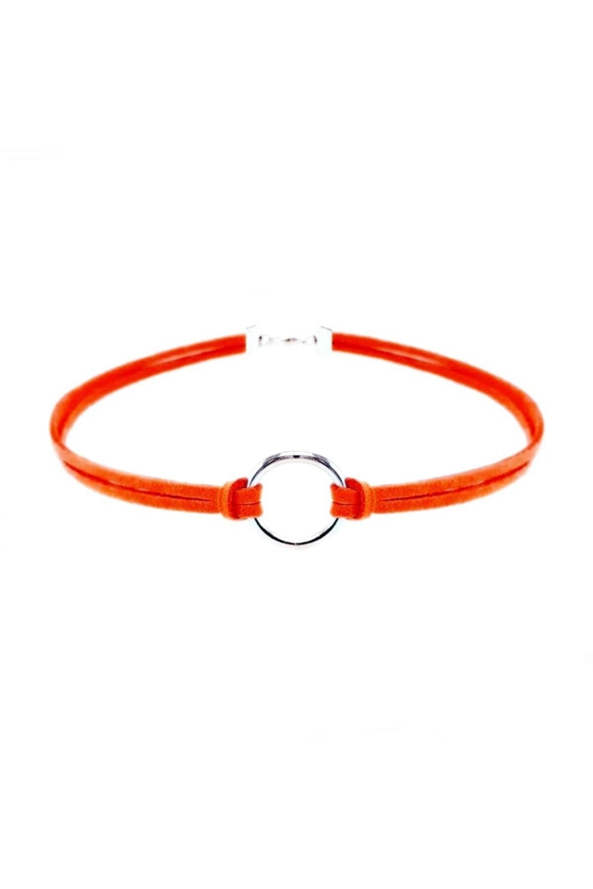 Bijustore Turuncu Renk Kadın Süet Round Choker