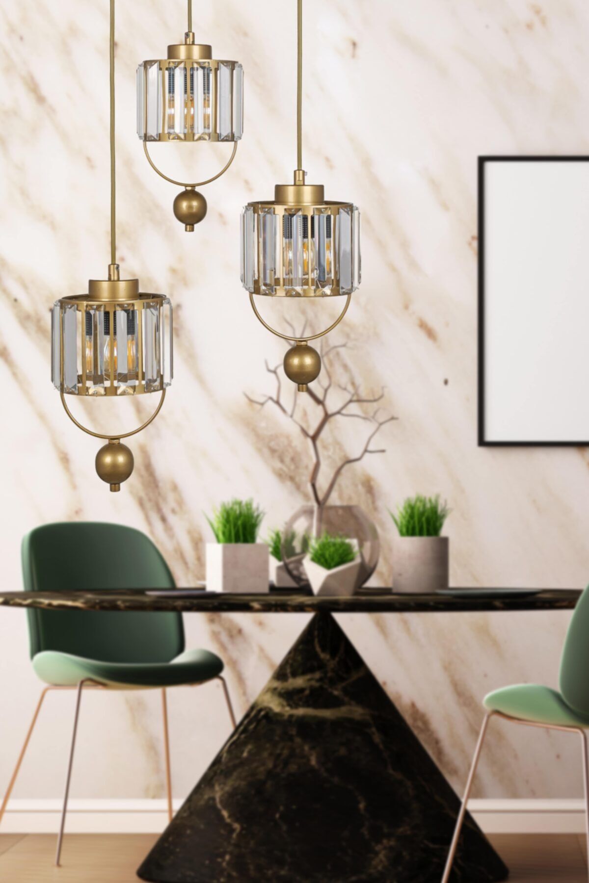 Begüsa Lux Kristal 3.lü Eskitme Tepsili Sarkıt Avize