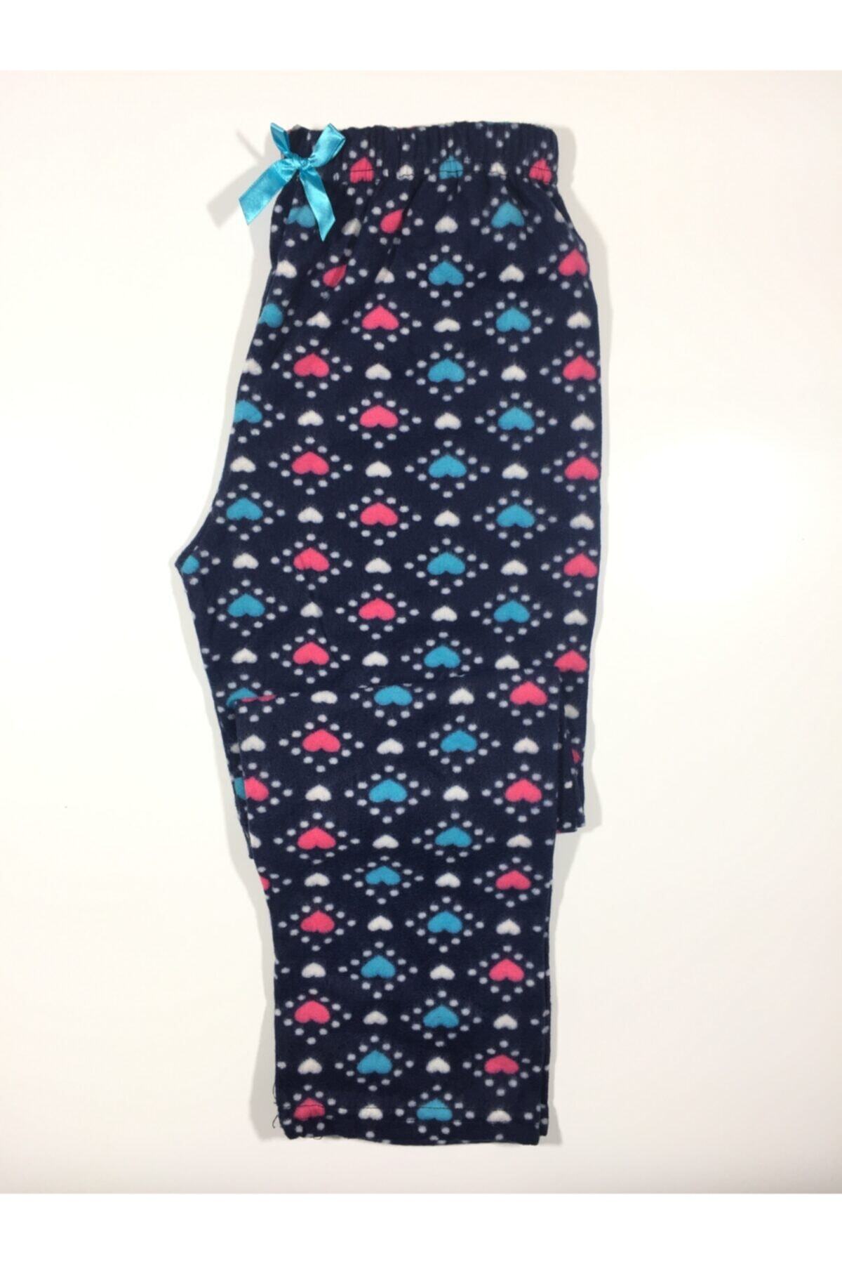 Altınay Kalp Desenli Cepsiz Kışlık Polar Kadın Pijama Altı