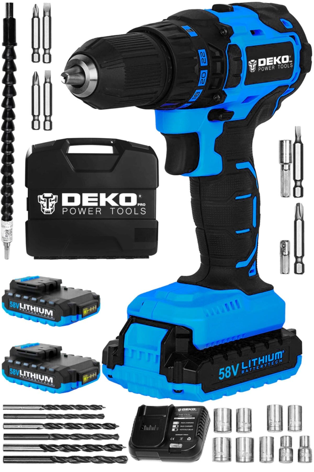 DEKOPRO POWER TOOLS Alman Atomic 58 V 5 Ah Darbeli Professional Çift Akülü Şarjlı Vidalama Matkap