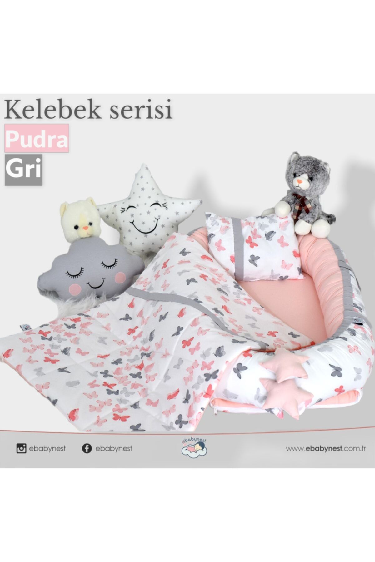 ebabynest Kelebek Serisi Pudra Babynest Set V4 Park Yatak