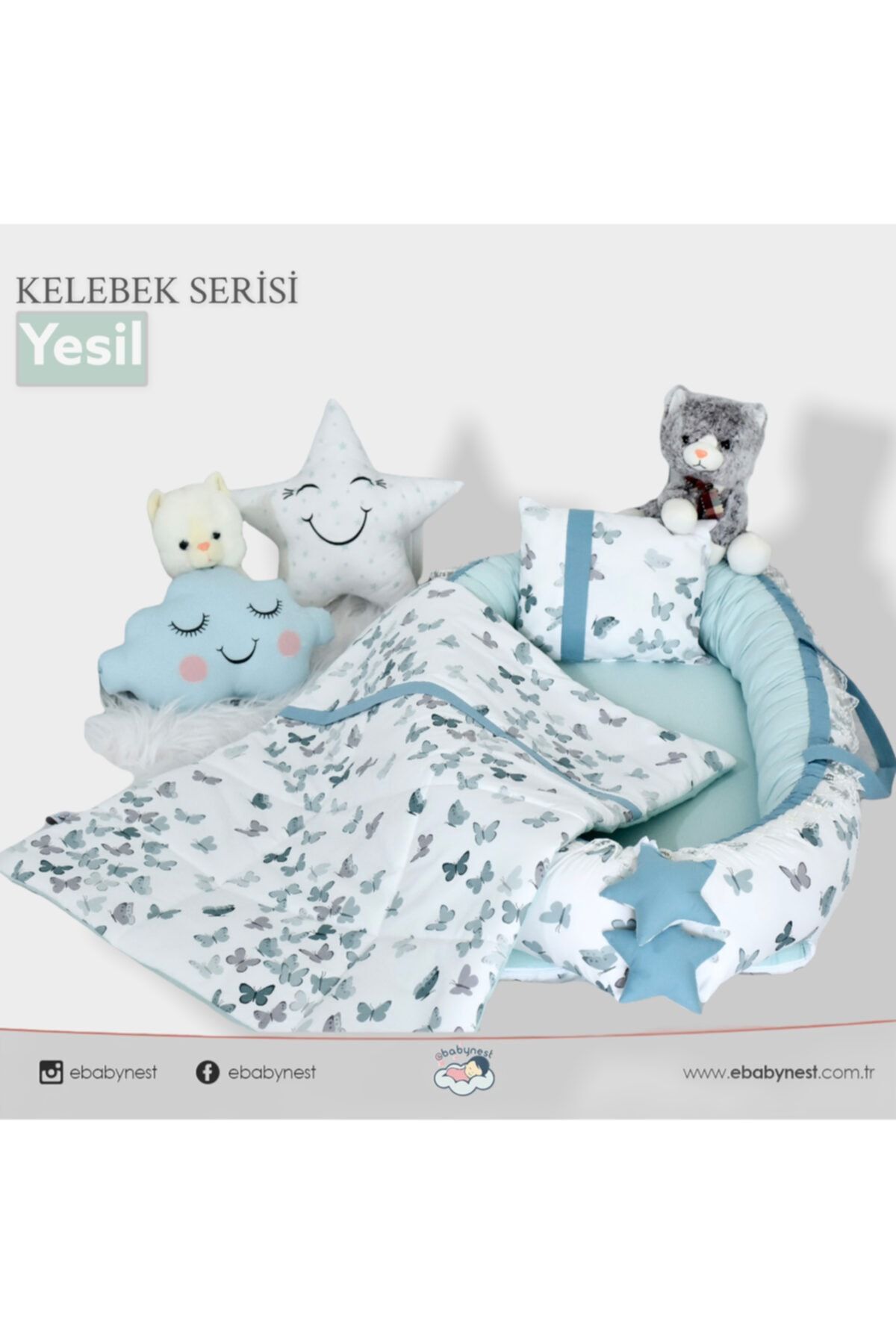 ebabynest Kelebek Serisi Yesil Babynest Set V2