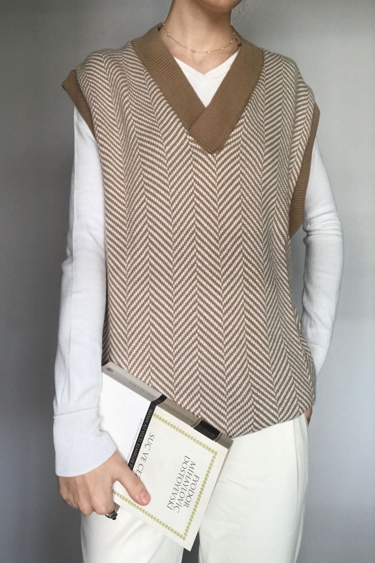 Hortensia Çizgili V-yaka Triko Süveter