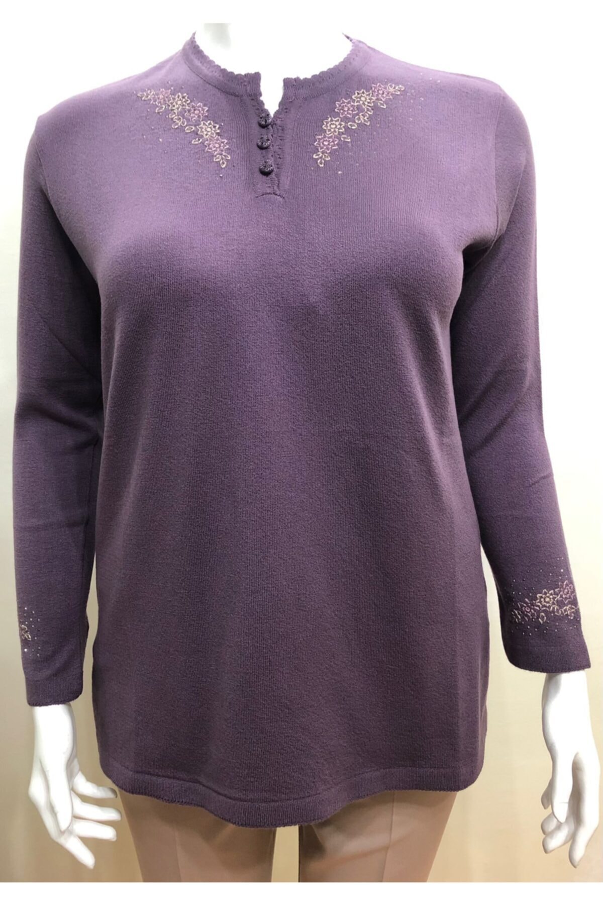 İMRAN Yaka Ve Kol Detaylı Mimoza Lila Anne Bluz